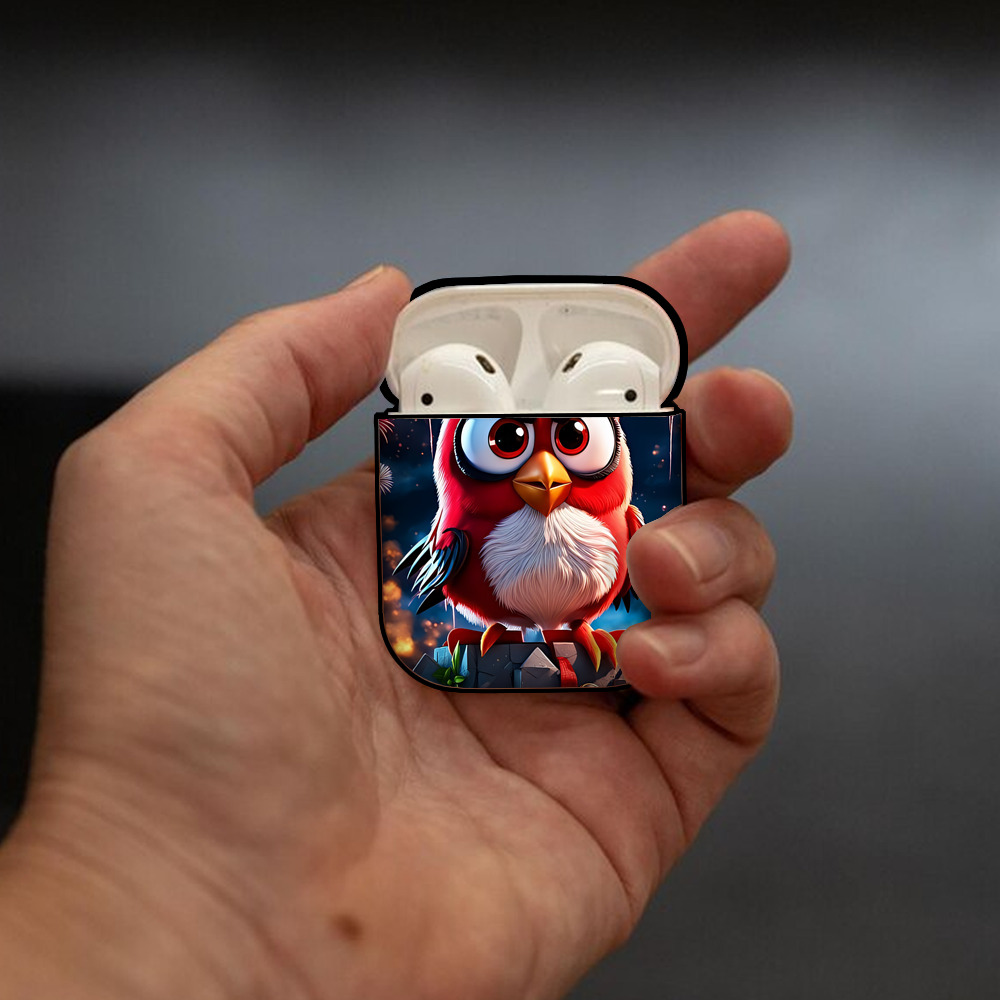 Angry Birds アングリーバード AirPods 第2世代保護ケース ハードシェル ブラック 耐衝撃・防指紋・カラビナ付き