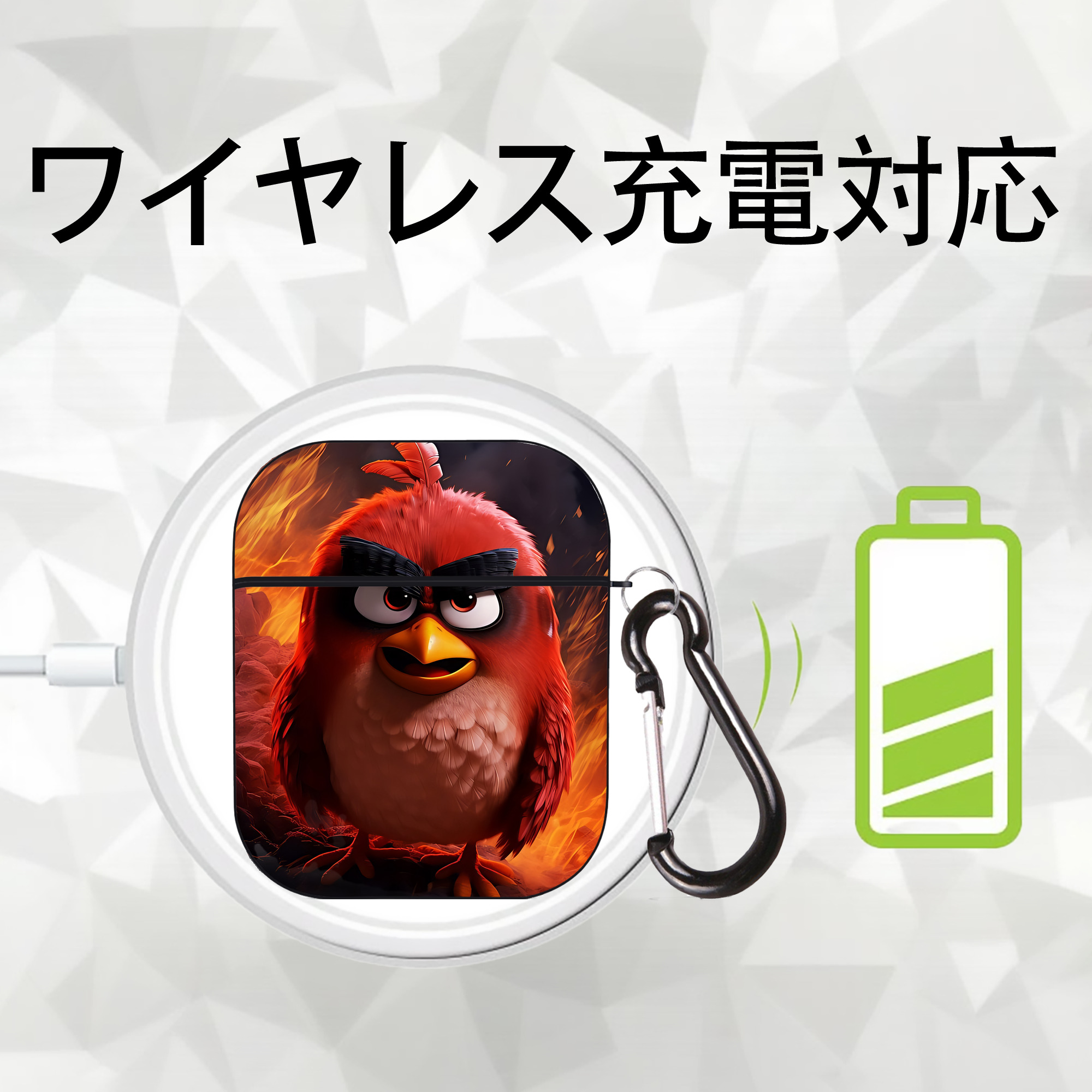 Angry Birds アングリーバード AirPods 第2世代保護ケース ハードシェル ブラック 耐衝撃・防指紋・カラビナ付き