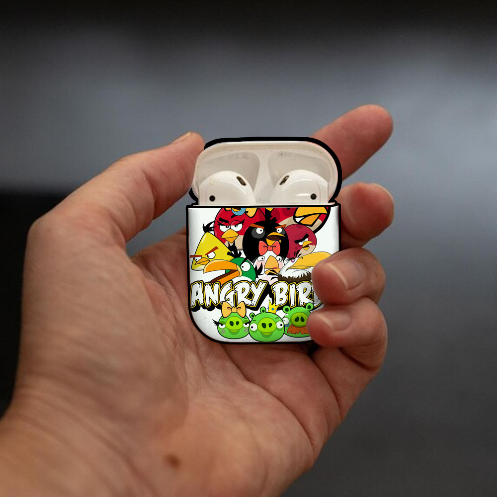 Angry Birds アングリーバード AirPods 第2世代保護ケース ハードシェル ブラック 耐衝撃・防指紋・カラビナ付き