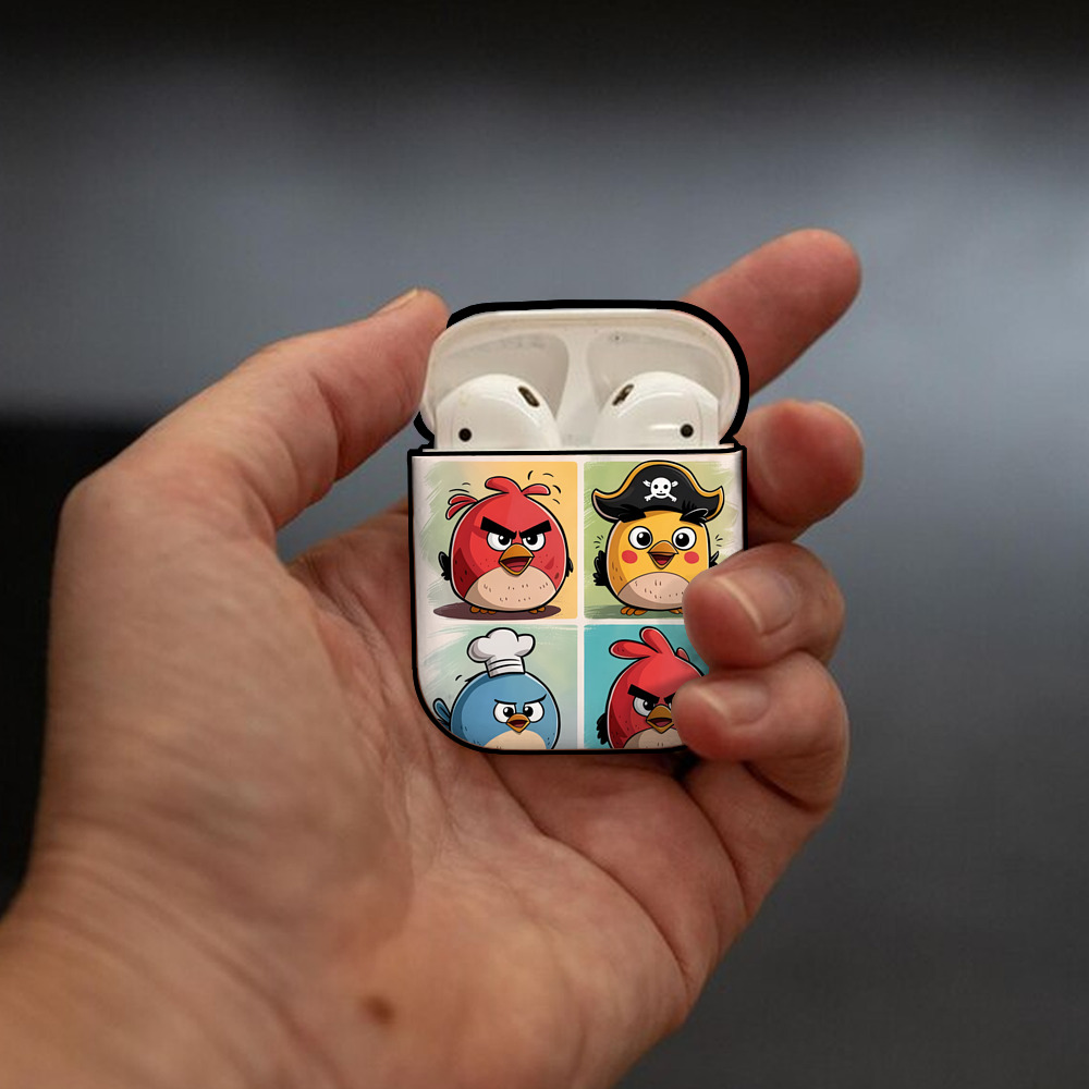 Angry Birds アングリーバード AirPods 第2世代保護ケース ハードシェル ブラック 耐衝撃・防指紋・カラビナ付き