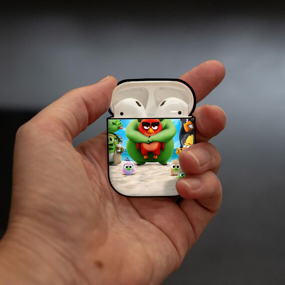 Angry Birds アングリーバード AirPods 第2世代保護ケース ハードシェル ブラック 耐衝撃・防指紋・カラビナ付き