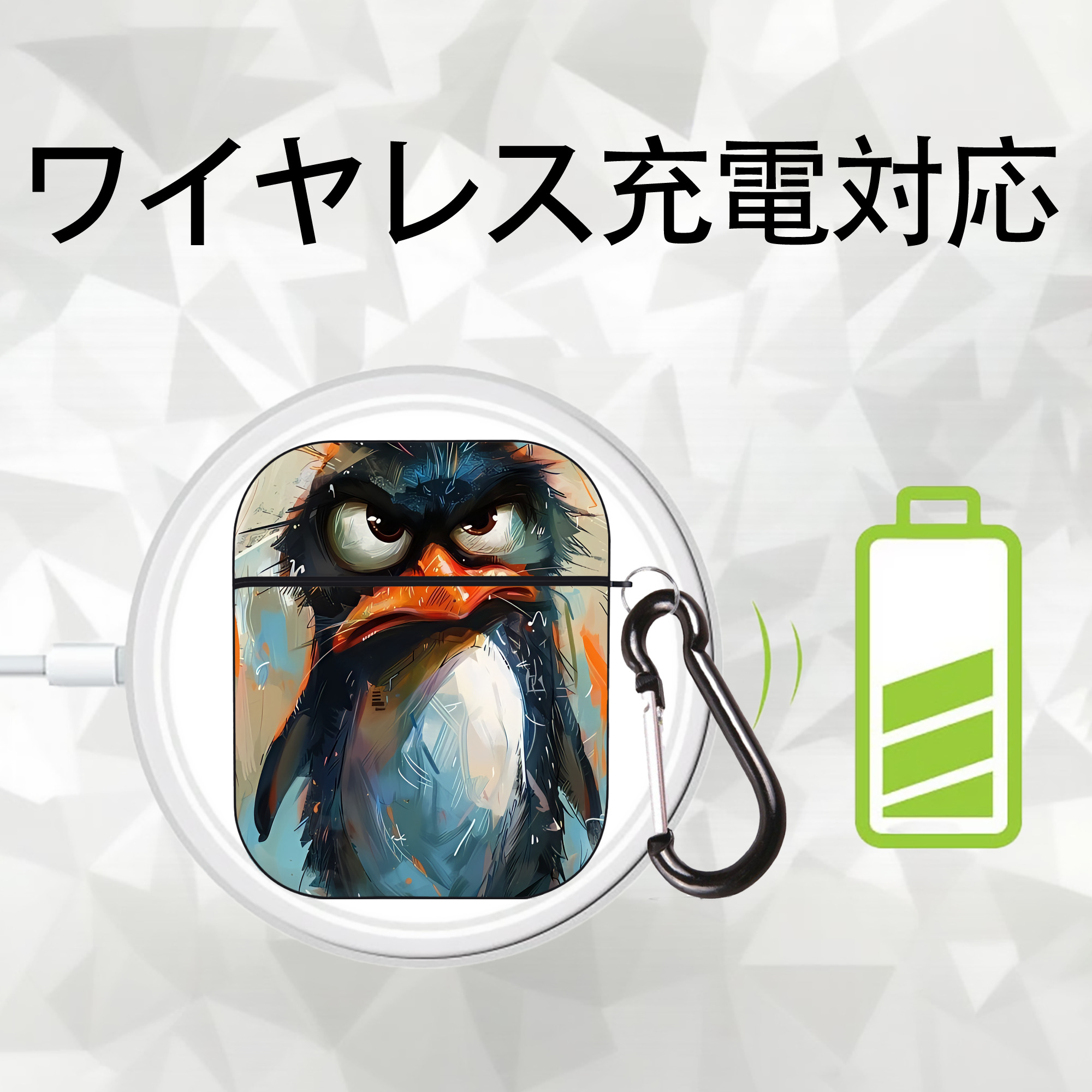 Angry Birds アングリーバード AirPods 第2世代保護ケース ハードシェル ブラック 耐衝撃・防指紋・カラビナ付き