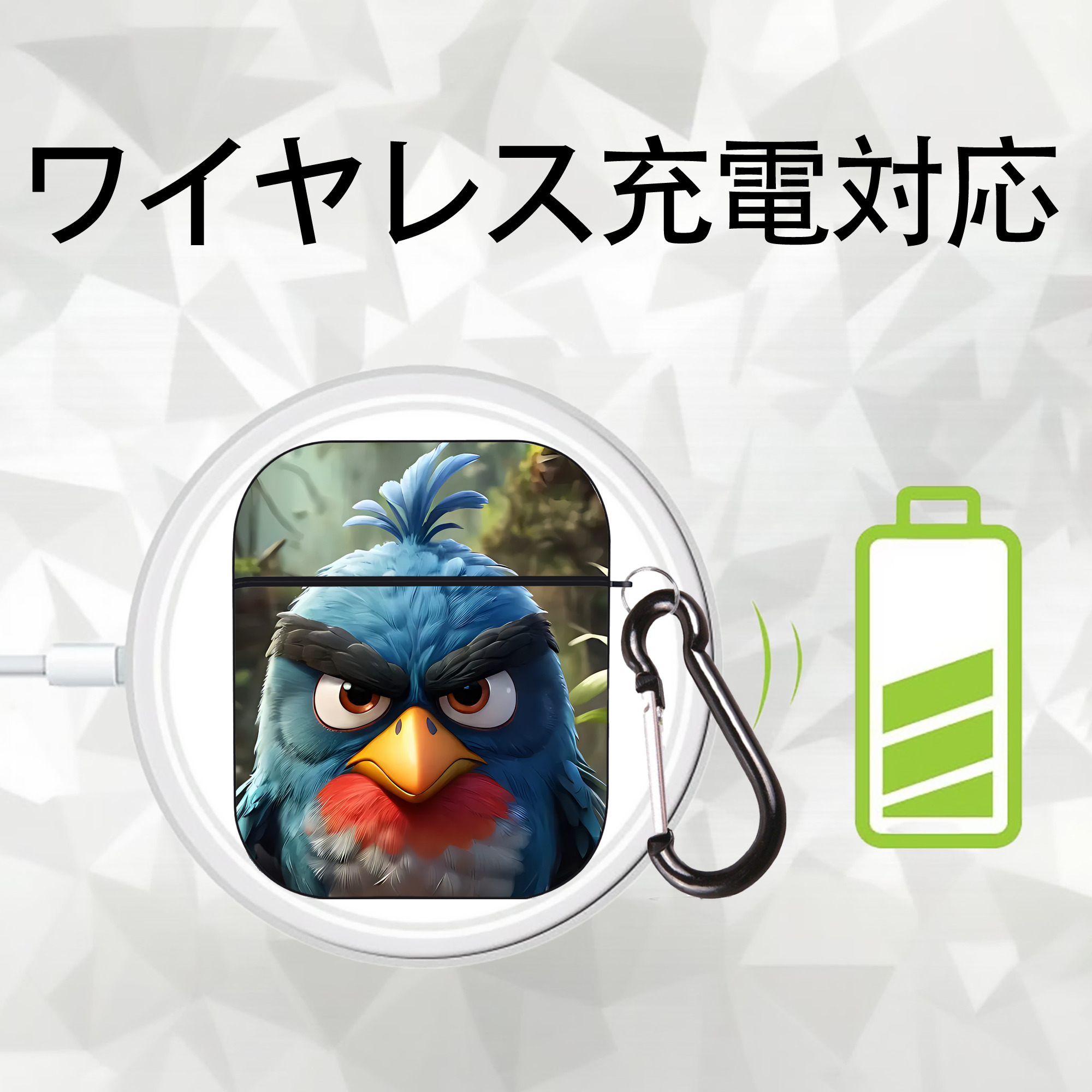 Angry Birds アングリーバード AirPods 第2世代保護ケース ハードシェル ブラック 耐衝撃・防指紋・カラビナ付き