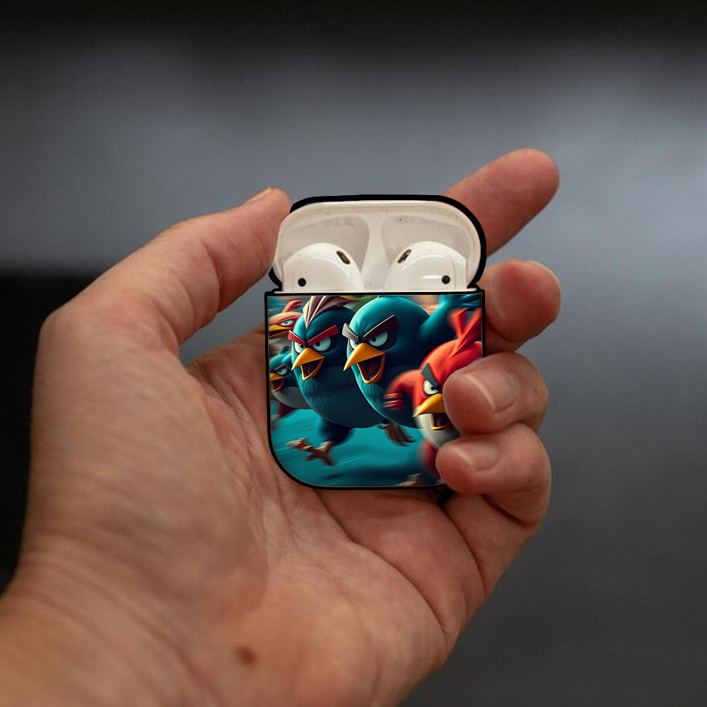 Angry Birds アングリーバード AirPods 第2世代保護ケース ハードシェル ブラック 耐衝撃・防指紋・カラビナ付き