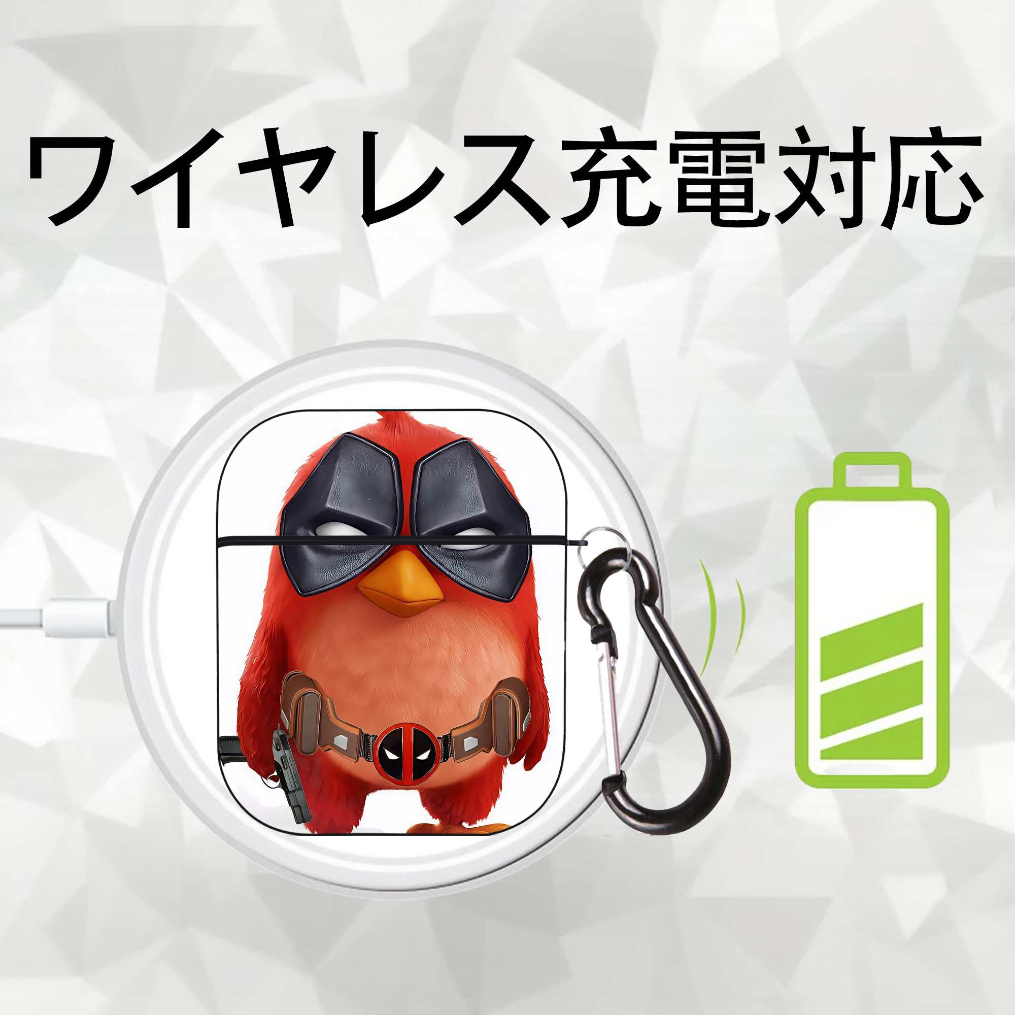 Angry Birds アングリーバード AirPods 第2世代保護ケース ハードシェル ブラック 耐衝撃・防指紋・カラビナ付き