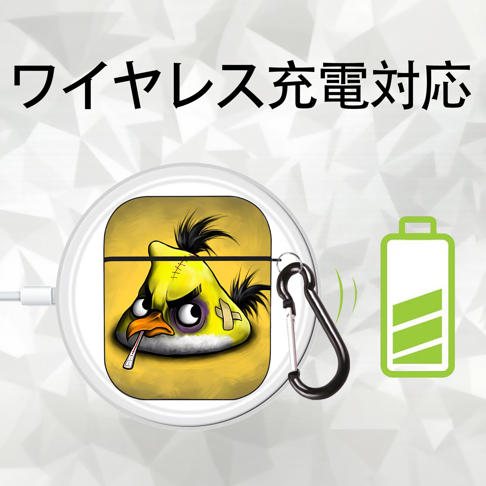 Angry Birds アングリーバード AirPods 第2世代保護ケース ハードシェル ブラック 耐衝撃・防指紋・カラビナ付き