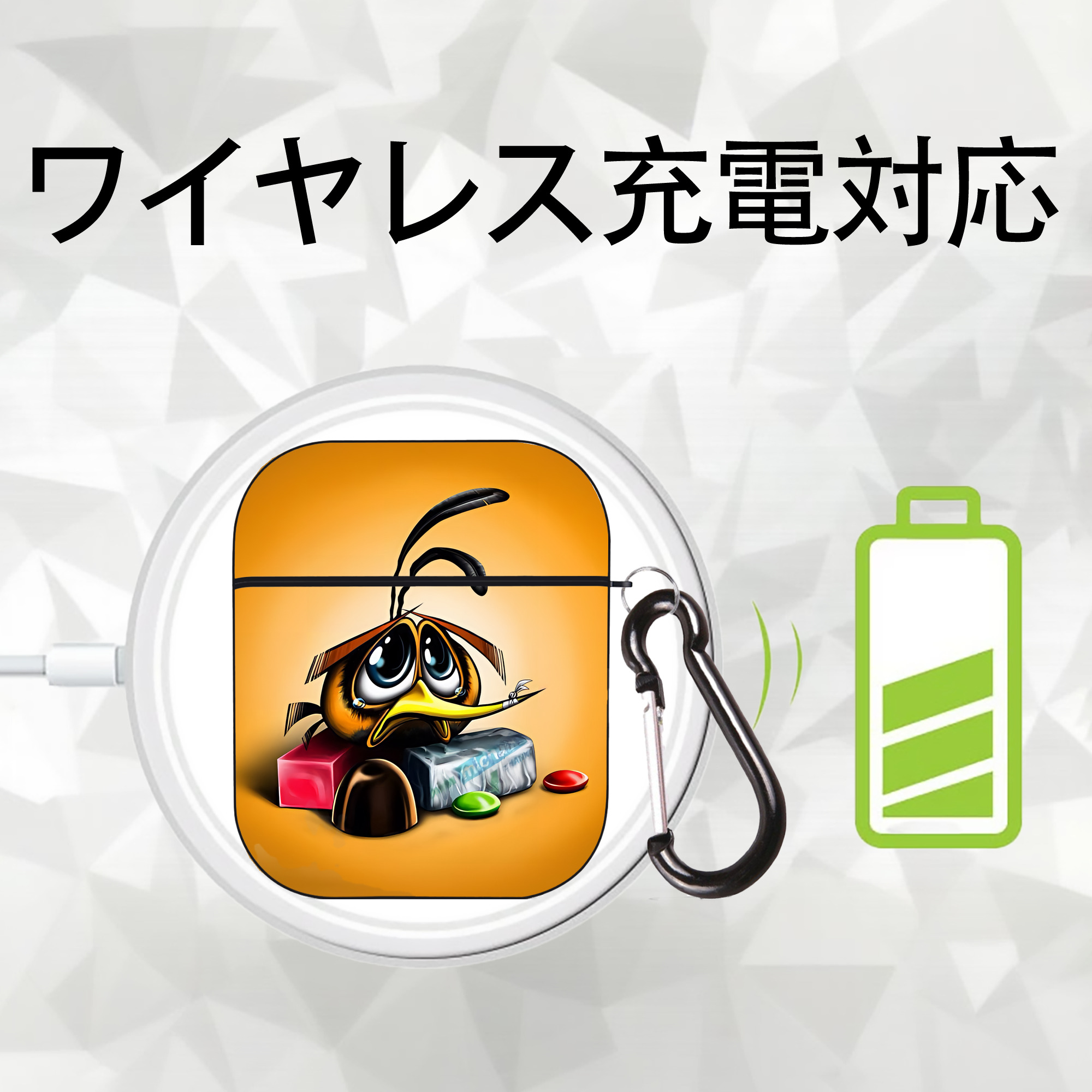 Angry Birds アングリーバード AirPods 第2世代保護ケース ハードシェル ブラック 耐衝撃・防指紋・カラビナ付き