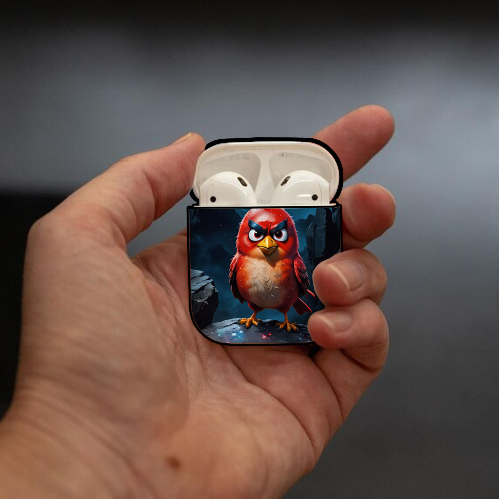 Angry Birds アングリーバード AirPods 第2世代保護ケース ハードシェル ブラック 耐衝撃・防指紋・カラビナ付き