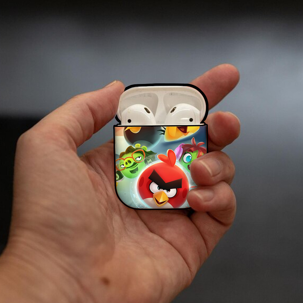 Angry Birds アングリーバード AirPods 第2世代保護ケース ハードシェル ブラック 耐衝撃・防指紋・カラビナ付き