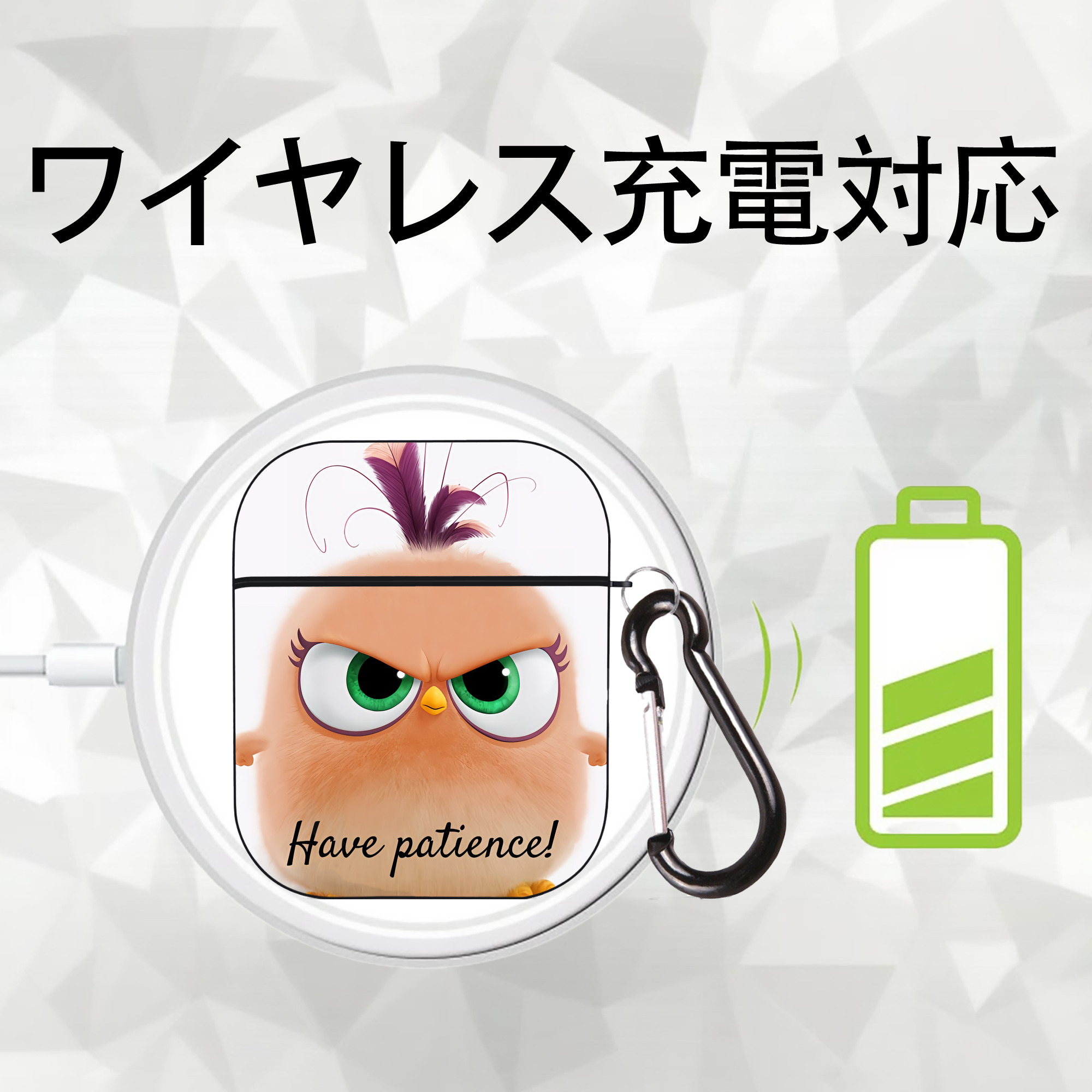Angry Birds アングリーバード AirPods 第2世代保護ケース ハードシェル ブラック 耐衝撃・防指紋・カラビナ付き