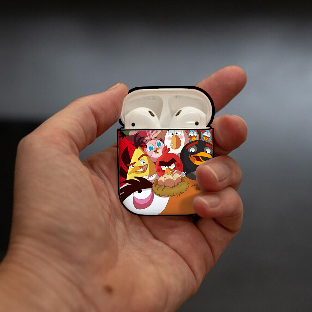 Angry Birds アングリーバード AirPods 第2世代保護ケース ハードシェル ブラック 耐衝撃・防指紋・カラビナ付き