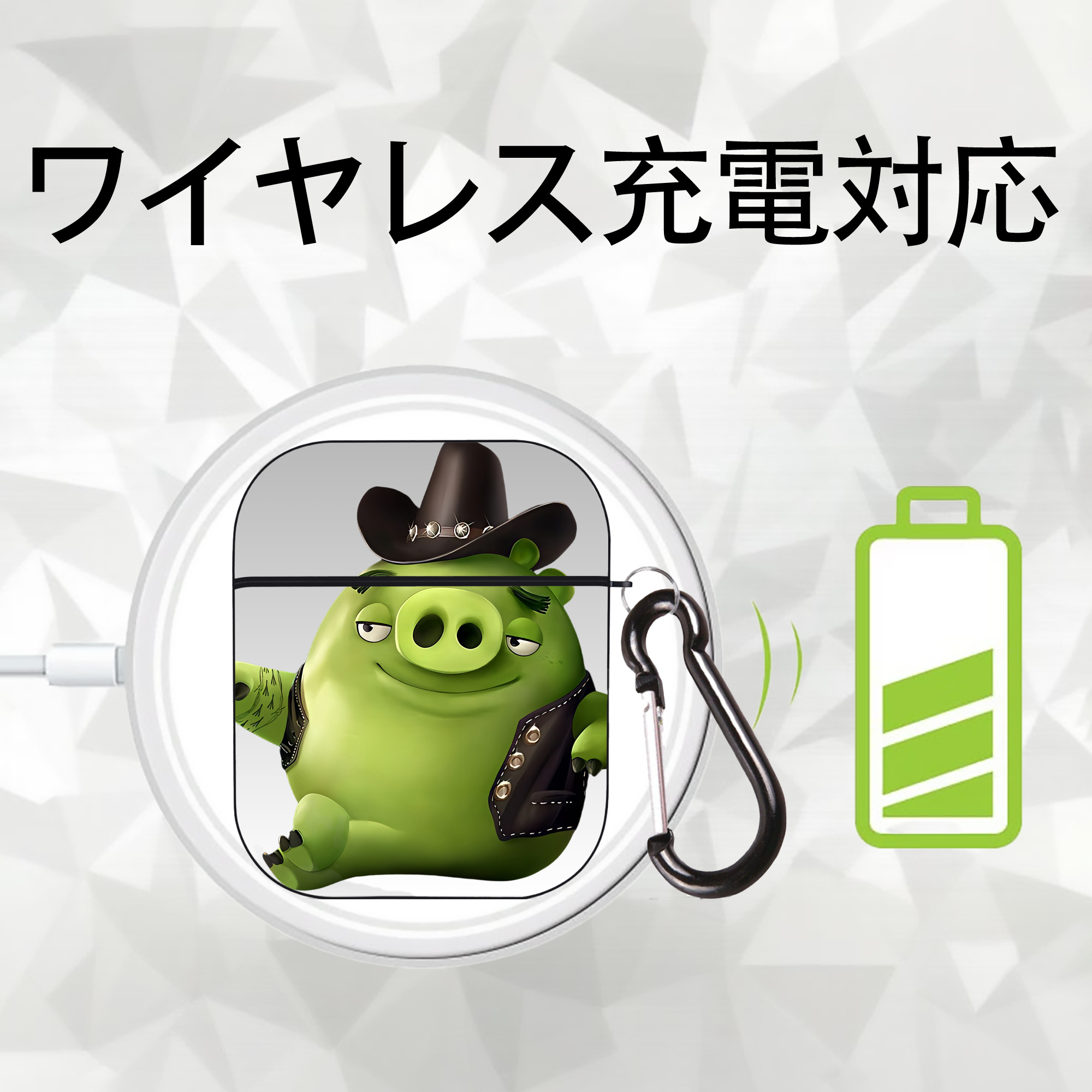 Angry Birds アングリーバード AirPods 第2世代保護ケース ハードシェル ブラック 耐衝撃・防指紋・カラビナ付き