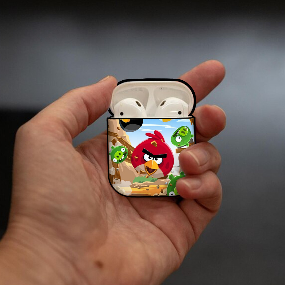 Angry Birds アングリーバード AirPods 第2世代保護ケース ハードシェル ブラック 耐衝撃・防指紋・カラビナ付き