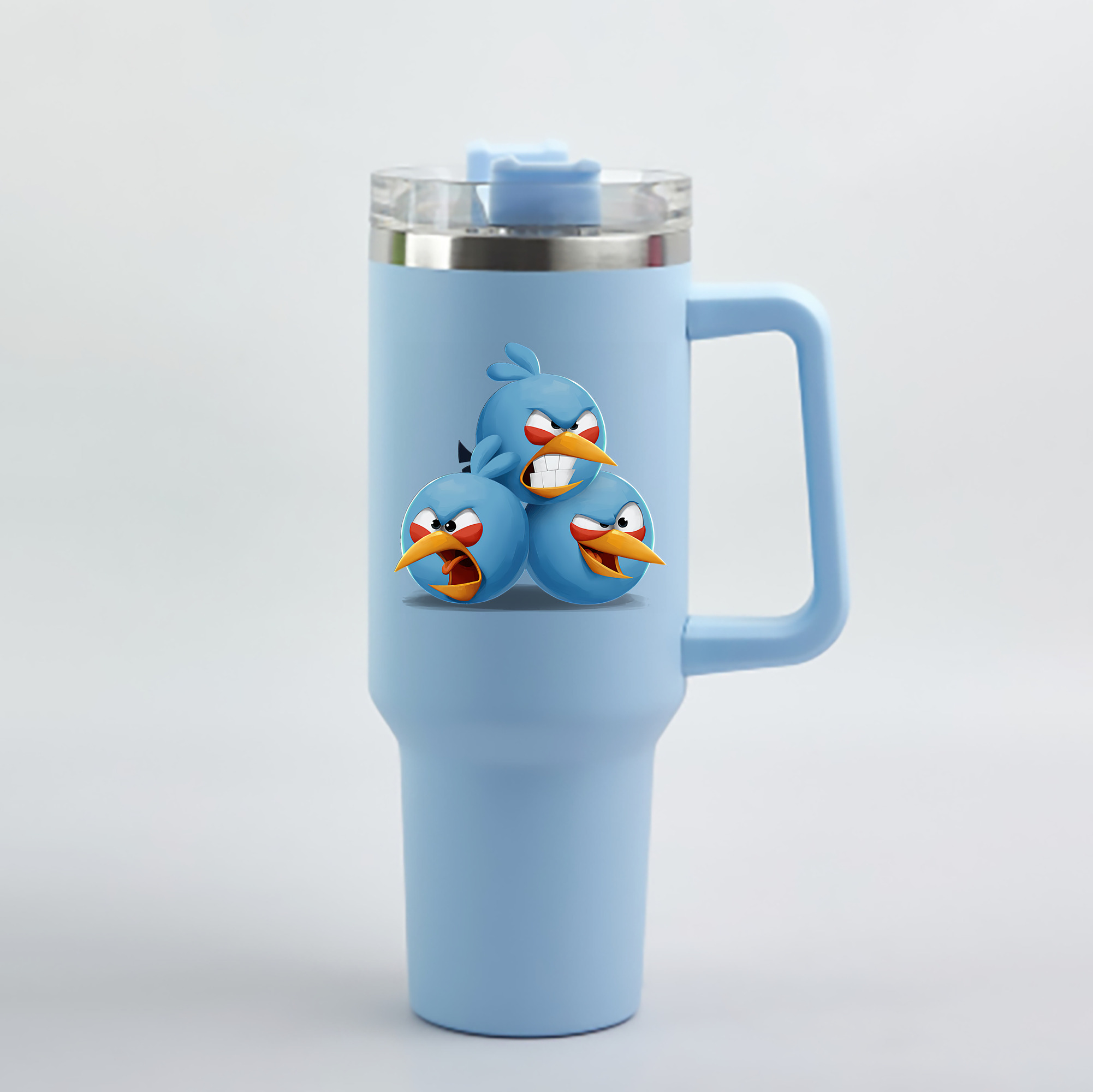 （画像用） Angry Birds アングリーバード 1200mL車用タンブラー - クリスタルステッカー（プラスチックストロー付き）