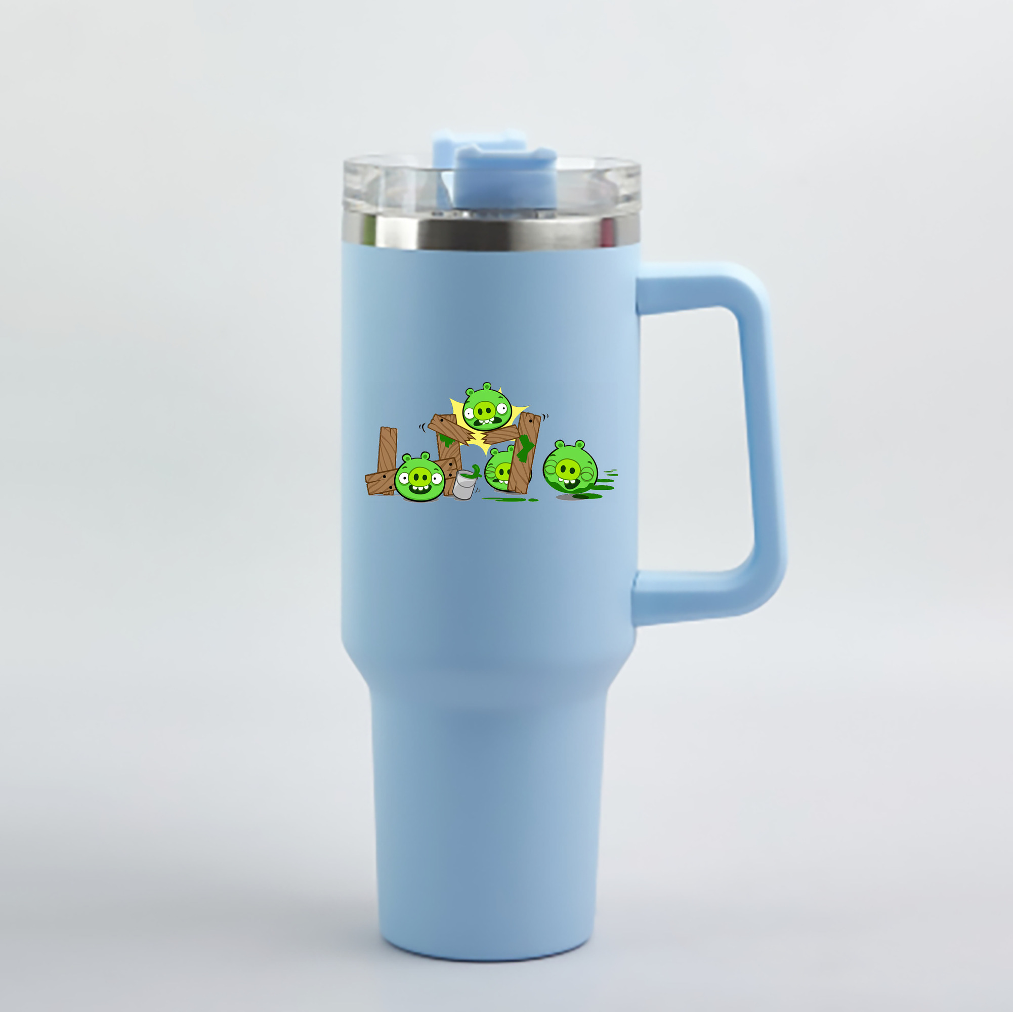（画像用） Angry Birds アングリーバード 1200mL車用タンブラー - クリスタルステッカー（プラスチックストロー付き）