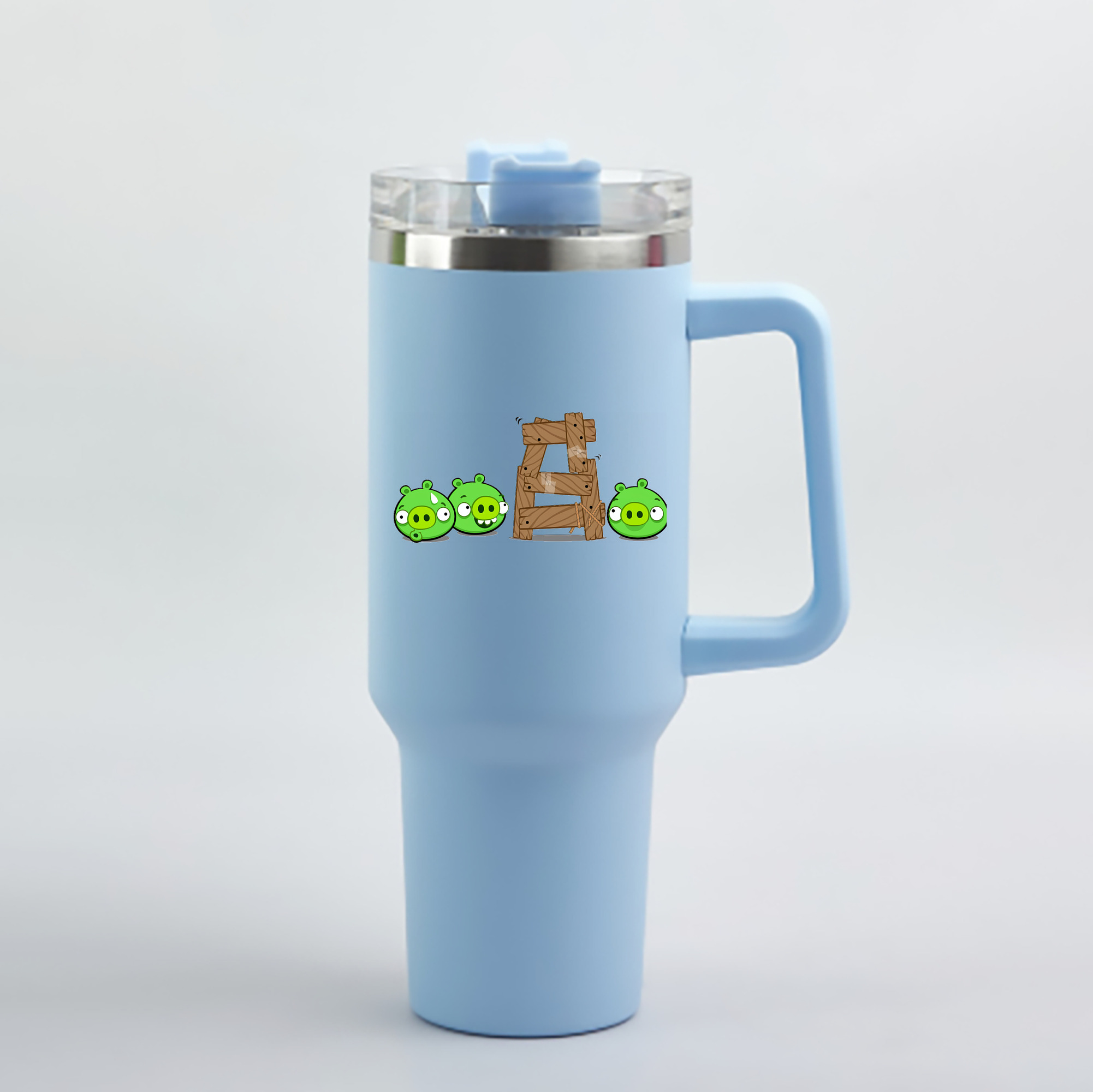 （画像用） Angry Birds アングリーバード 1200mL車用タンブラー - クリスタルステッカー（プラスチックストロー付き）