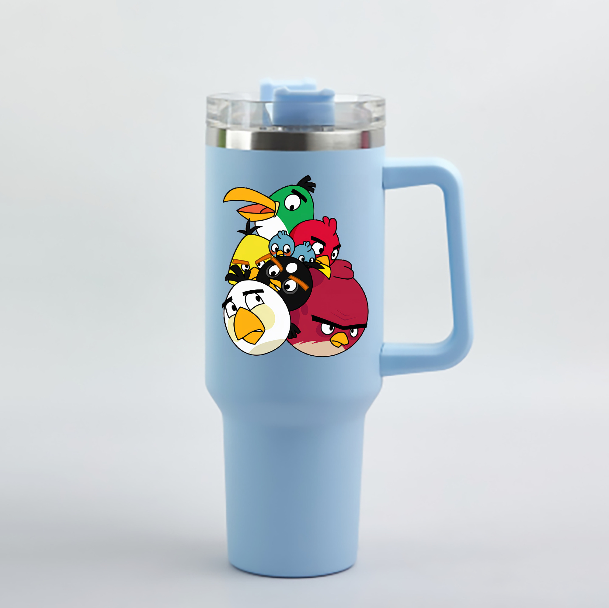 （画像用） Angry Birds アングリーバード 1200mL車用タンブラー - クリスタルステッカー（プラスチックストロー付き）