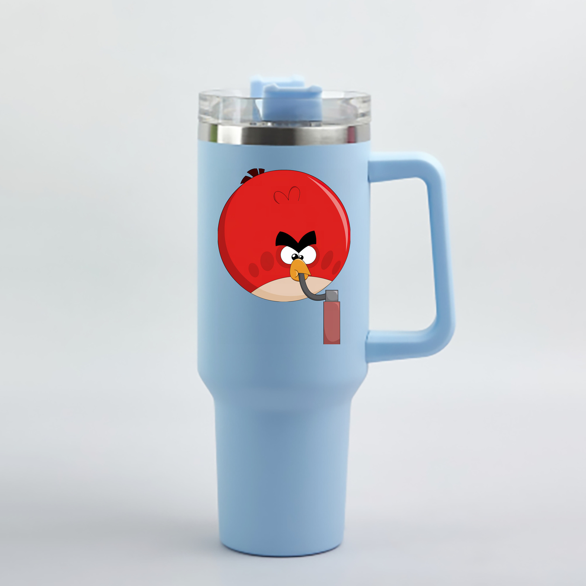 （画像用） Angry Birds アングリーバード 1200mL車用タンブラー - クリスタルステッカー（プラスチックストロー付き）