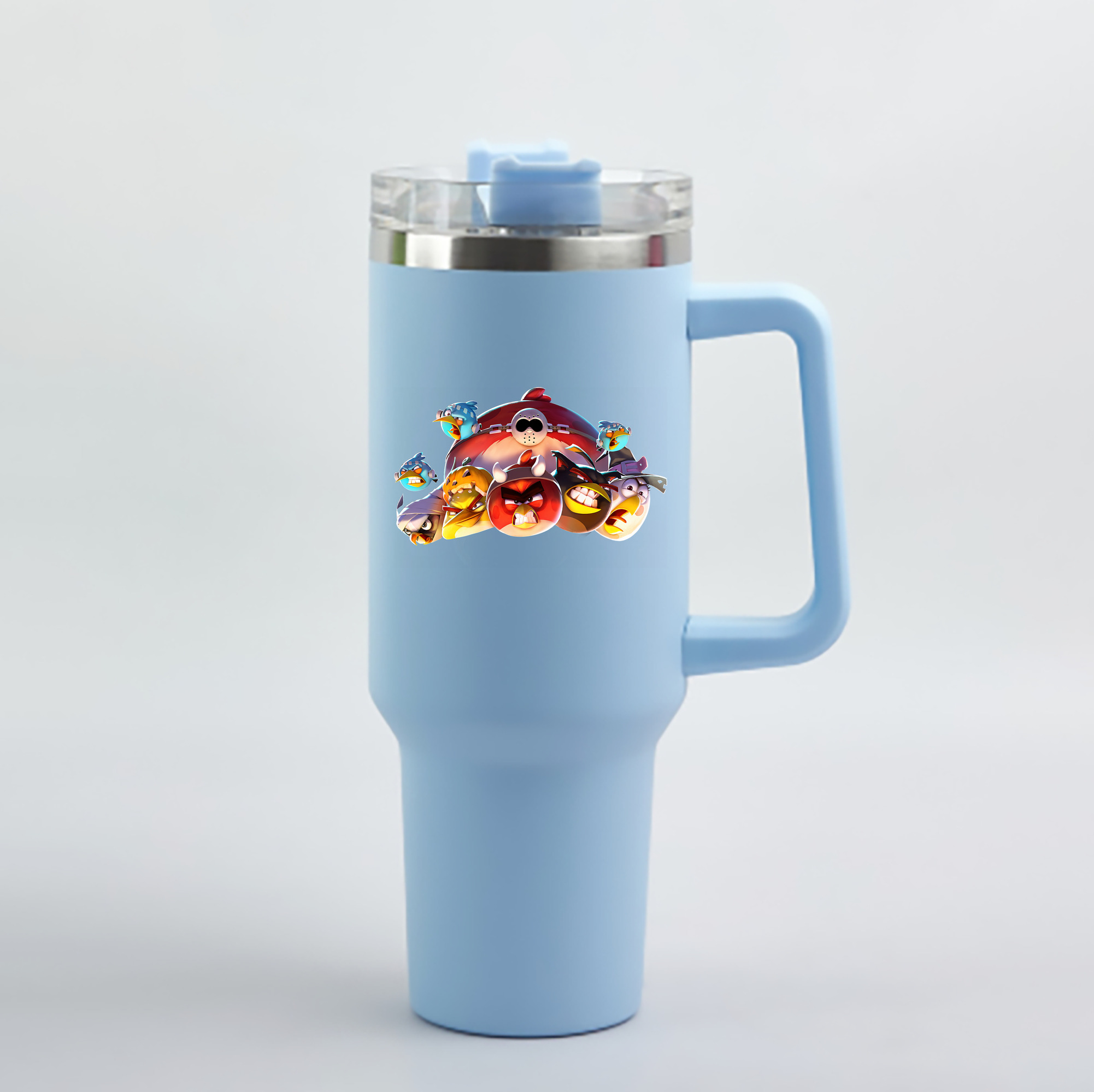 （画像用） Angry Birds アングリーバード 1200mL車用タンブラー - クリスタルステッカー（プラスチックストロー付き）