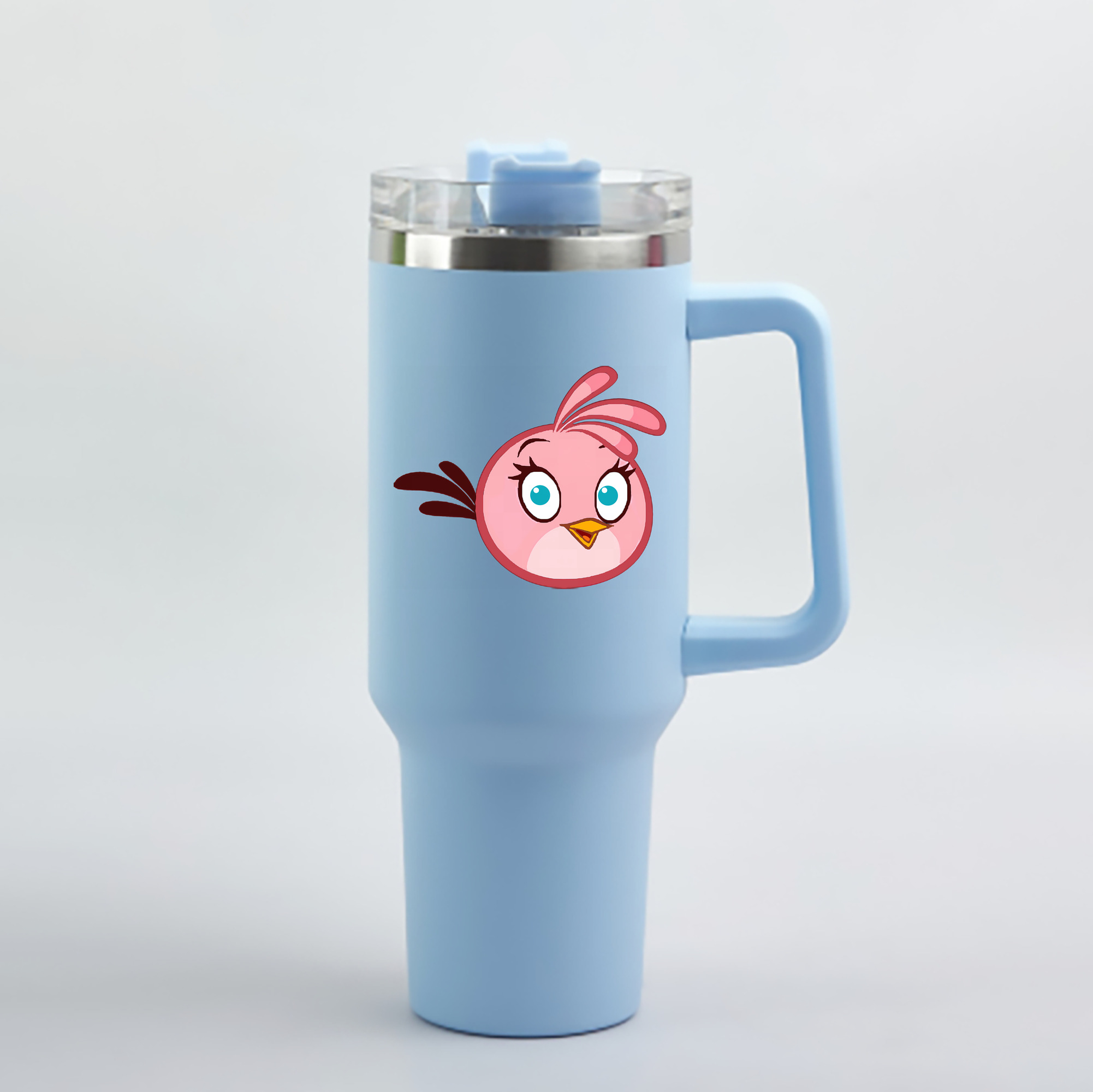 （画像用） Angry Birds アングリーバード 1200mL車用タンブラー - クリスタルステッカー（プラスチックストロー付き）