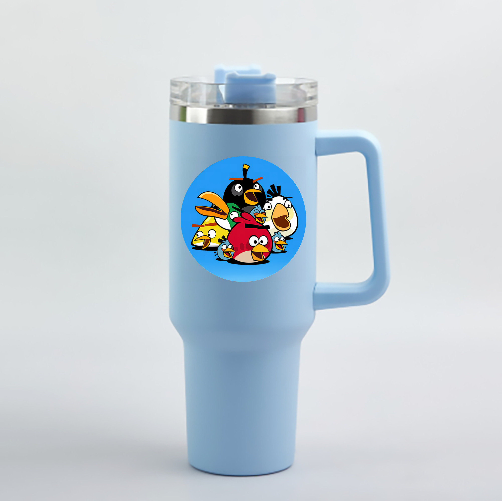 （画像用） Angry Birds アングリーバード 1200mL車用タンブラー - クリスタルステッカー（プラスチックストロー付き）