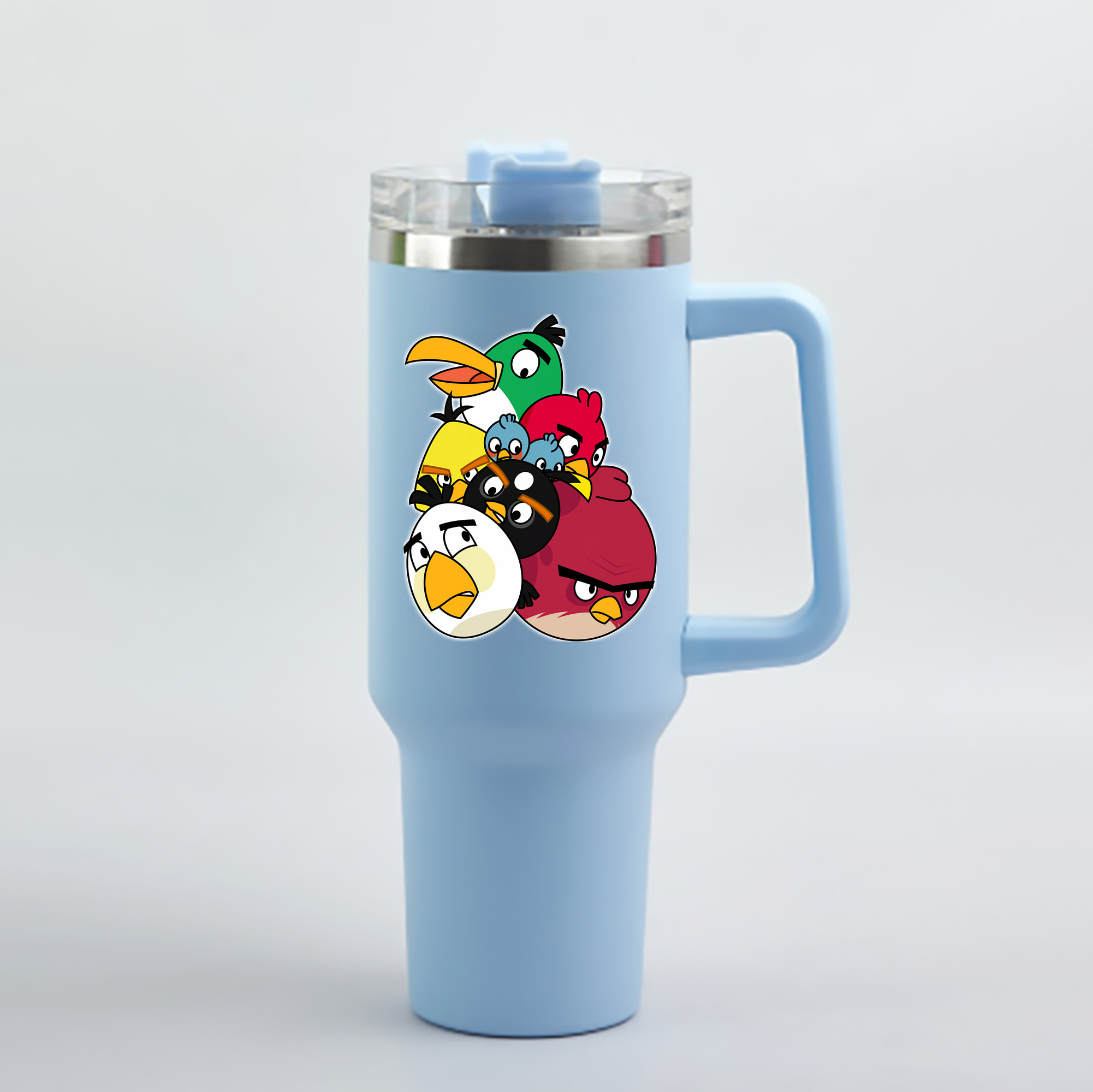 （画像用） Angry Birds アングリーバード 1200mL車用タンブラー - クリスタルステッカー（プラスチックストロー付き）