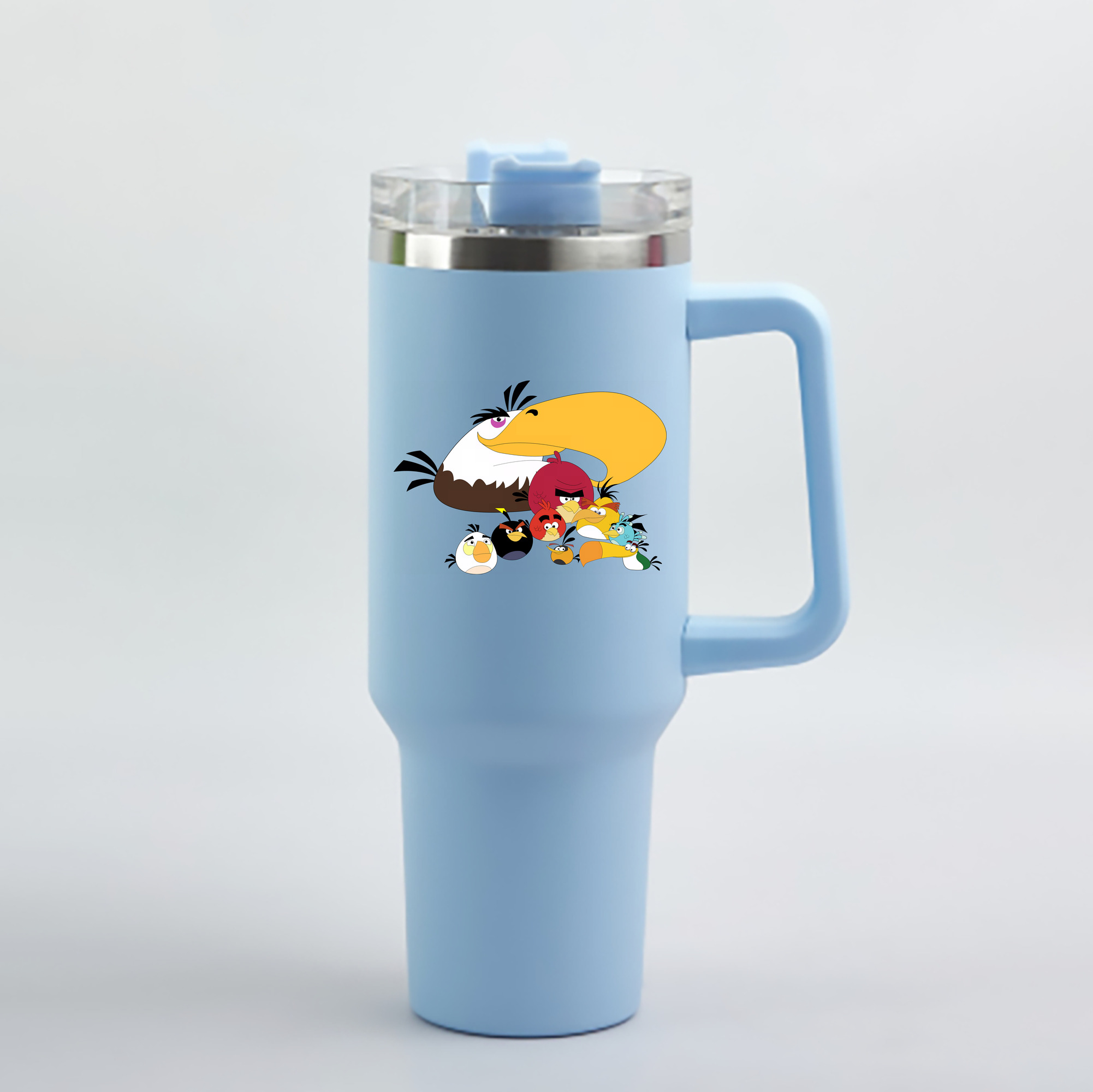（画像用） Angry Birds アングリーバード 1200mL車用タンブラー - クリスタルステッカー（プラスチックストロー付き）