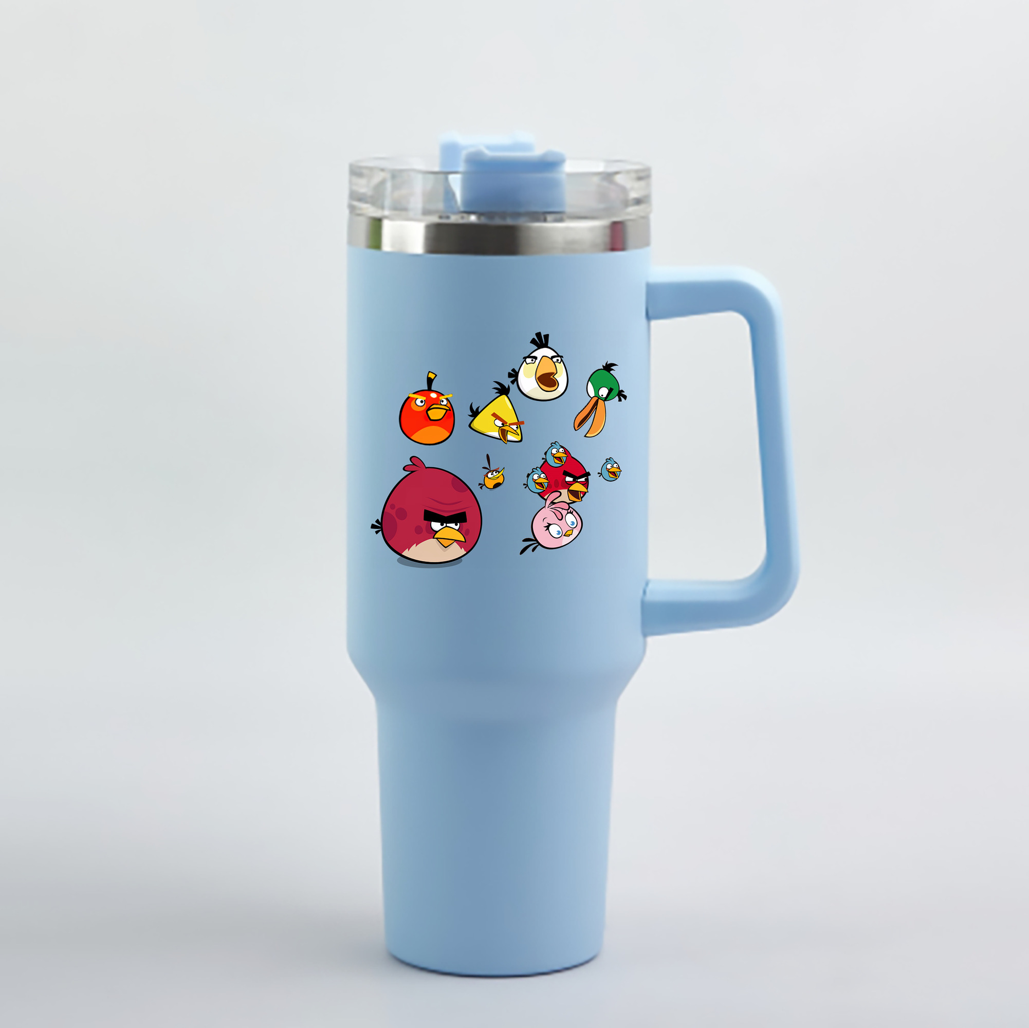 （画像用） Angry Birds アングリーバード 1200mL車用タンブラー - クリスタルステッカー（プラスチックストロー付き）