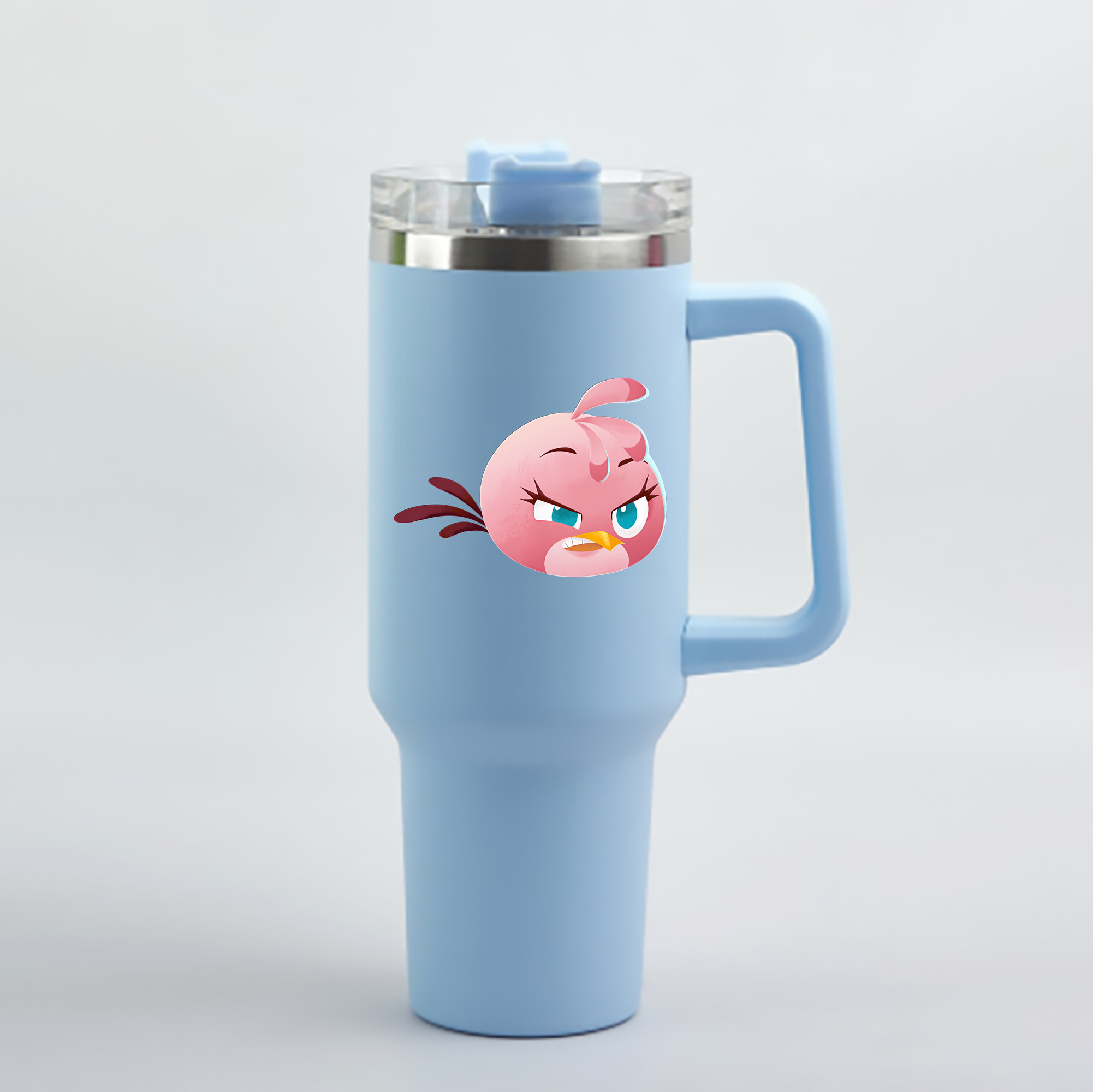 （画像用） Angry Birds アングリーバード 1200mL車用タンブラー - クリスタルステッカー（プラスチックストロー付き）