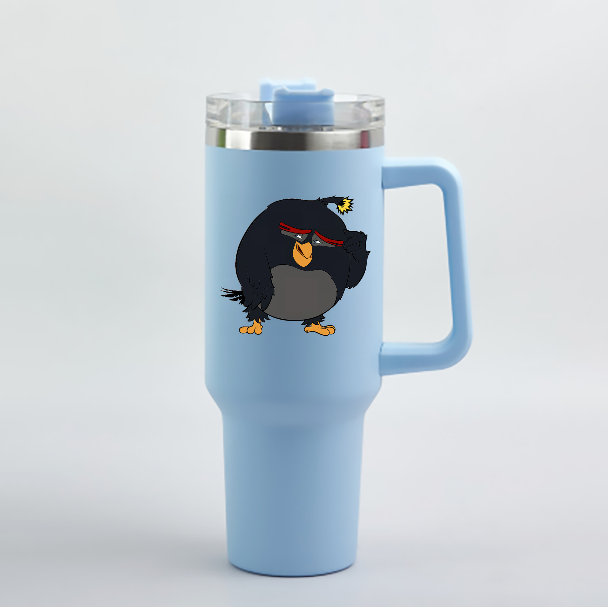 （画像用） Angry Birds アングリーバード 1200mL車用タンブラー - クリスタルステッカー（プラスチックストロー付き）