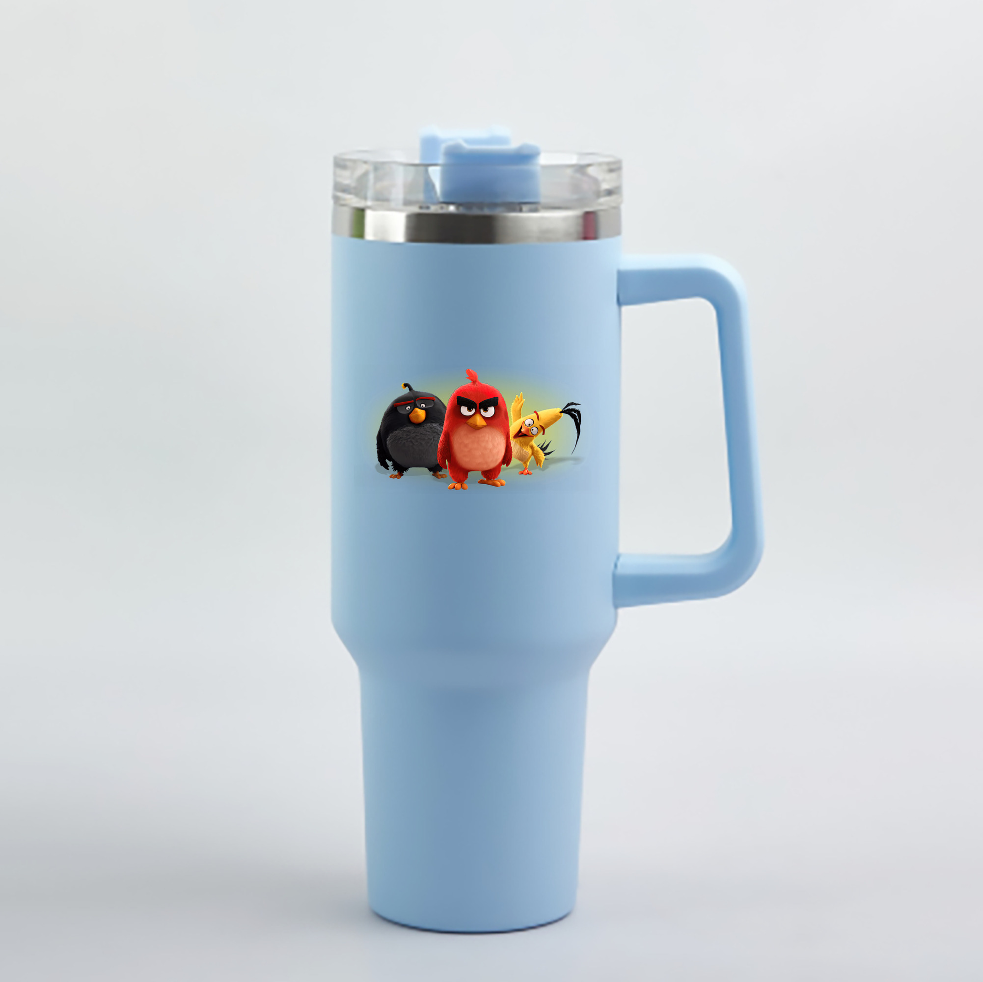 （画像用） Angry Birds アングリーバード 1200mL車用タンブラー - クリスタルステッカー（プラスチックストロー付き）