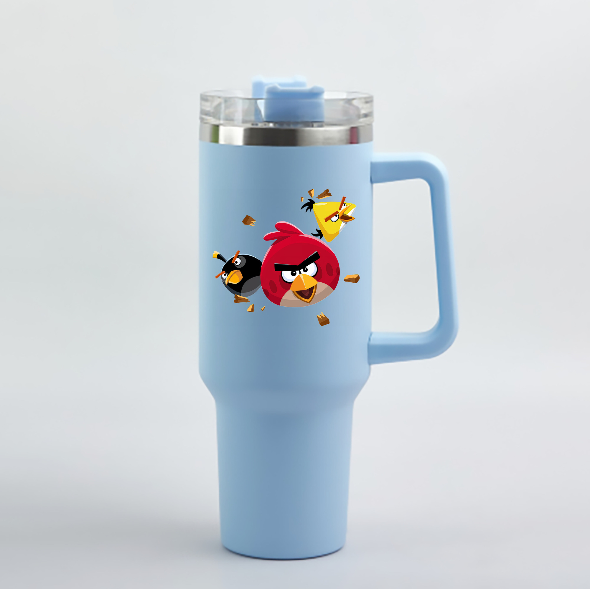 （画像用） Angry Birds アングリーバード 1200mL車用タンブラー - クリスタルステッカー（プラスチックストロー付き）