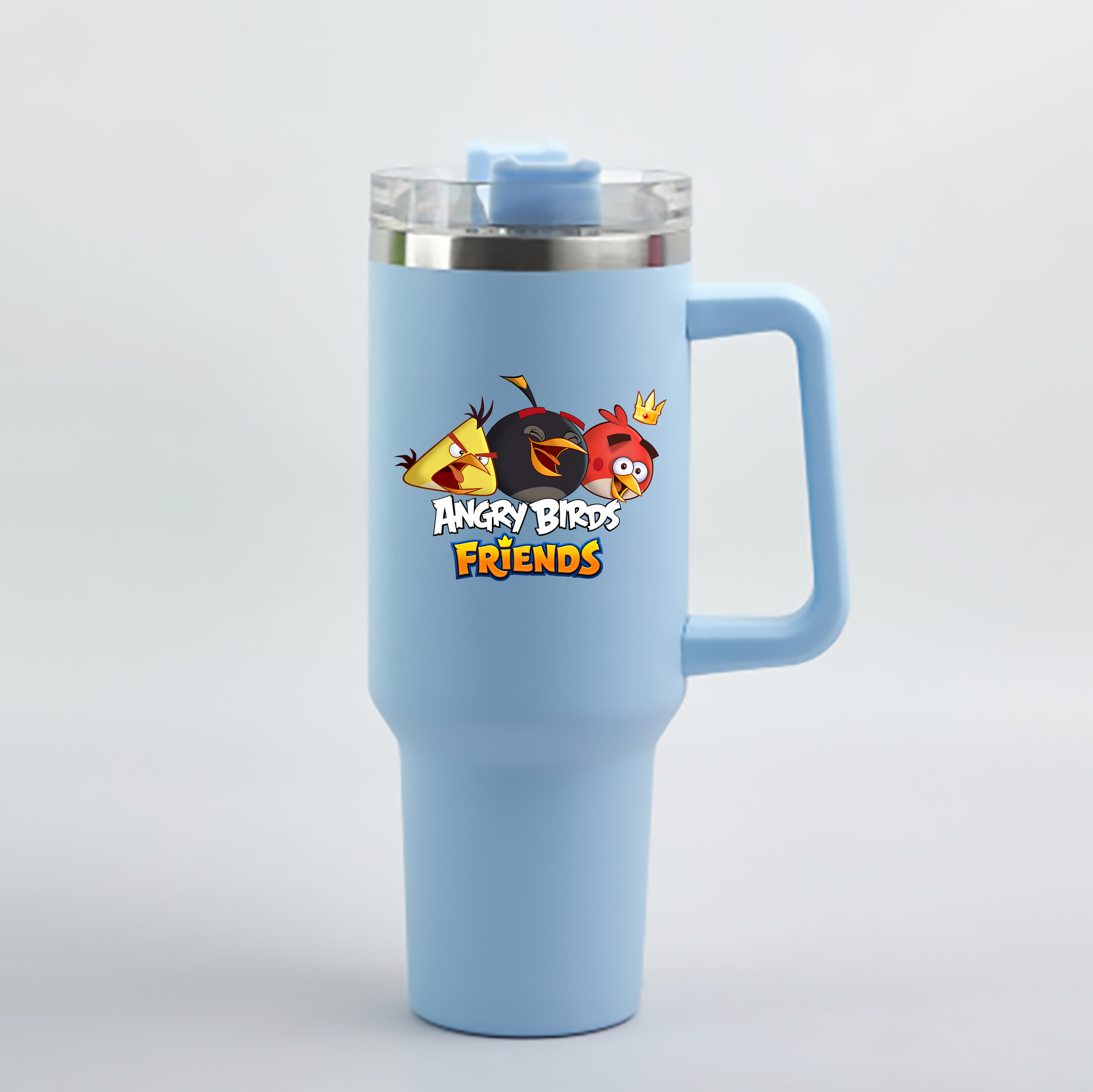 （画像用） Angry Birds アングリーバード 1200mL車用タンブラー - クリスタルステッカー（プラスチックストロー付き）