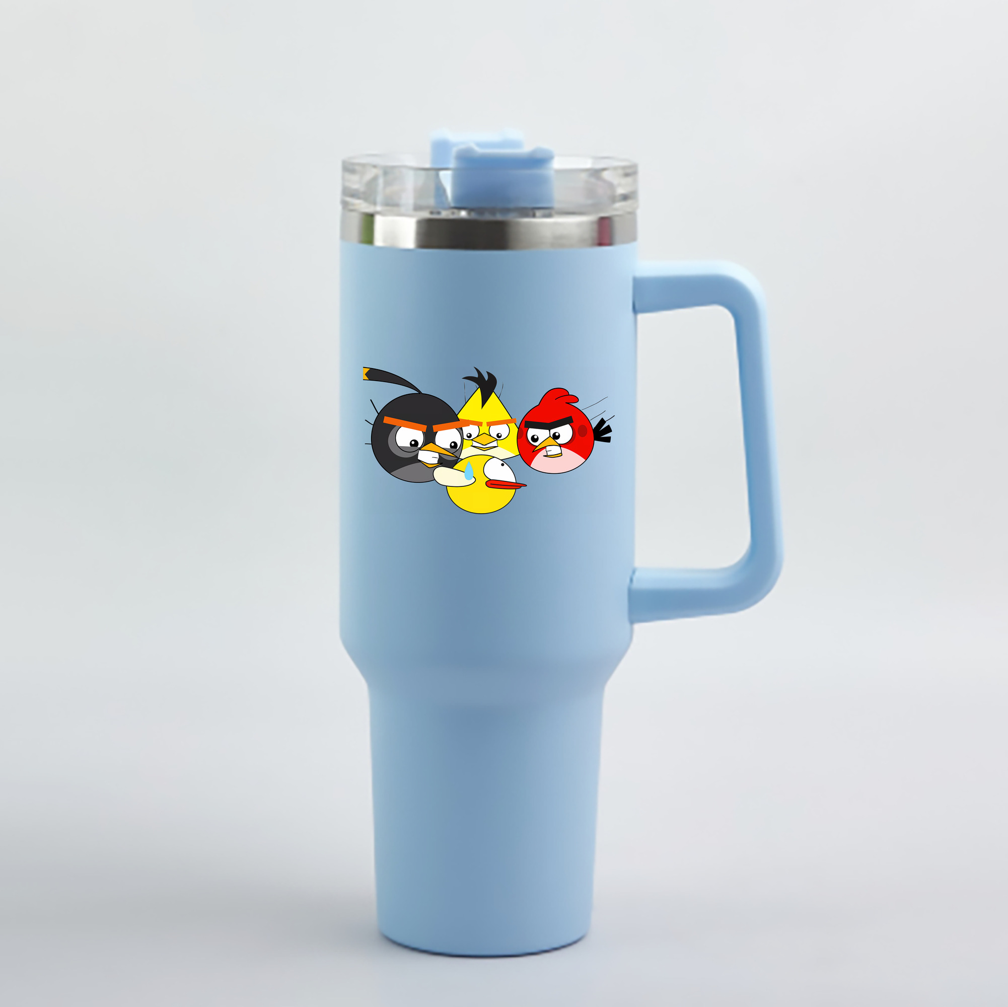（画像用） Angry Birds アングリーバード 1200mL車用タンブラー - クリスタルステッカー（プラスチックストロー付き）