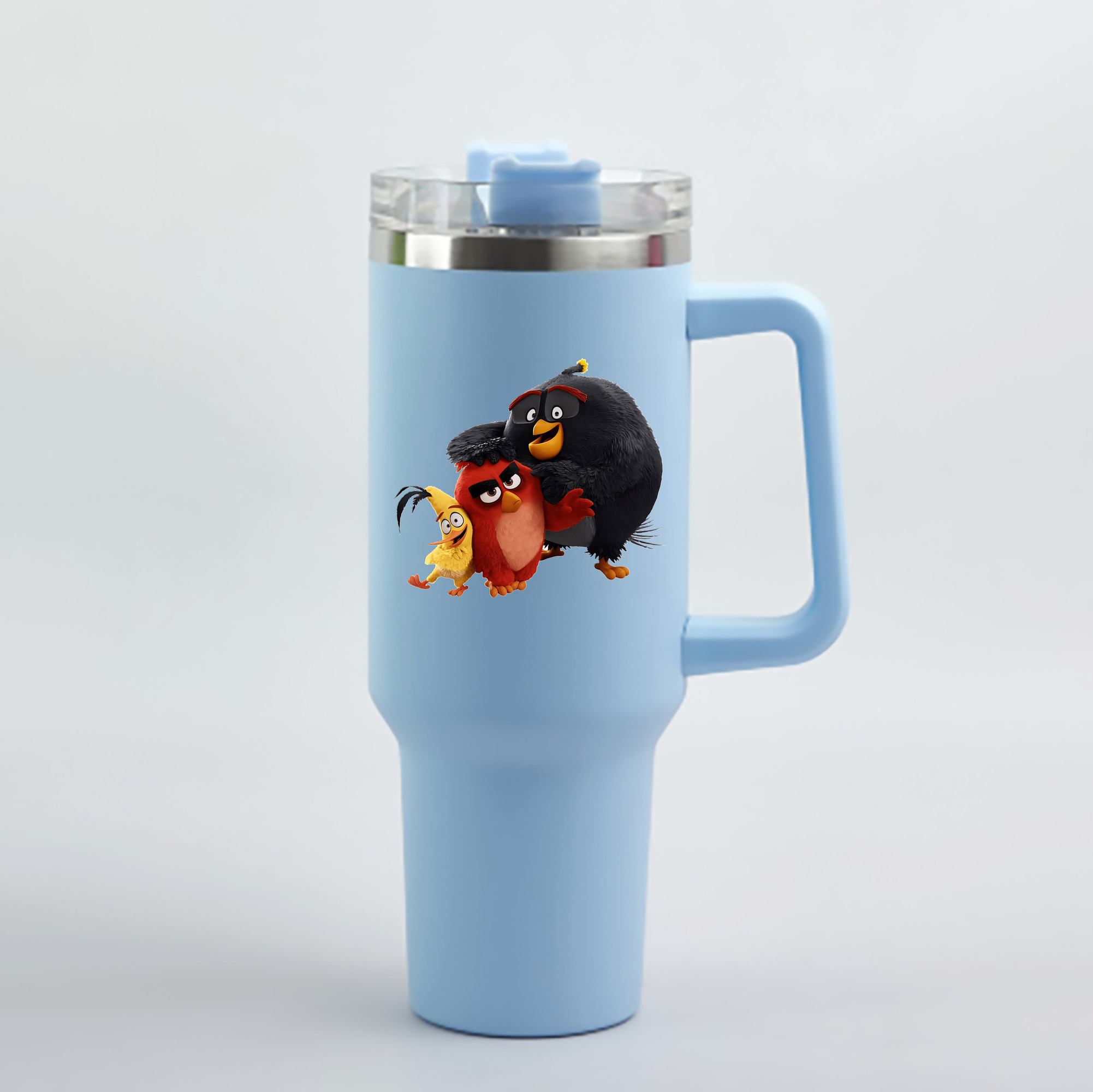 （画像用） Angry Birds アングリーバード 1200mL車用タンブラー - クリスタルステッカー（プラスチックストロー付き）
