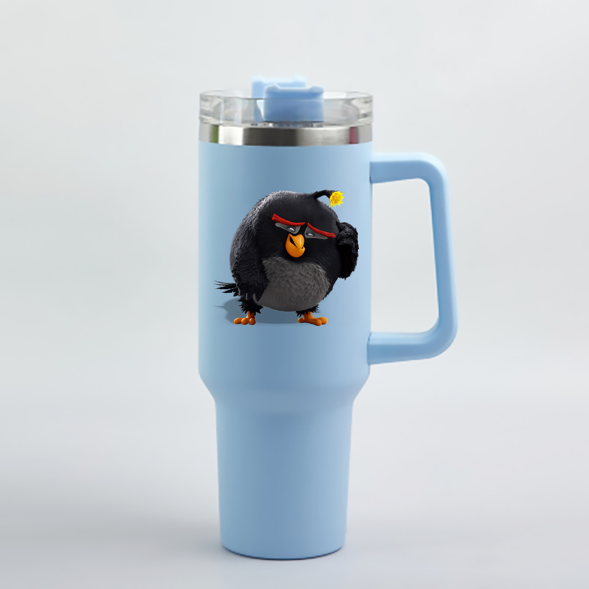（画像用） Angry Birds アングリーバード 1200mL車用タンブラー - クリスタルステッカー（プラスチックストロー付き）