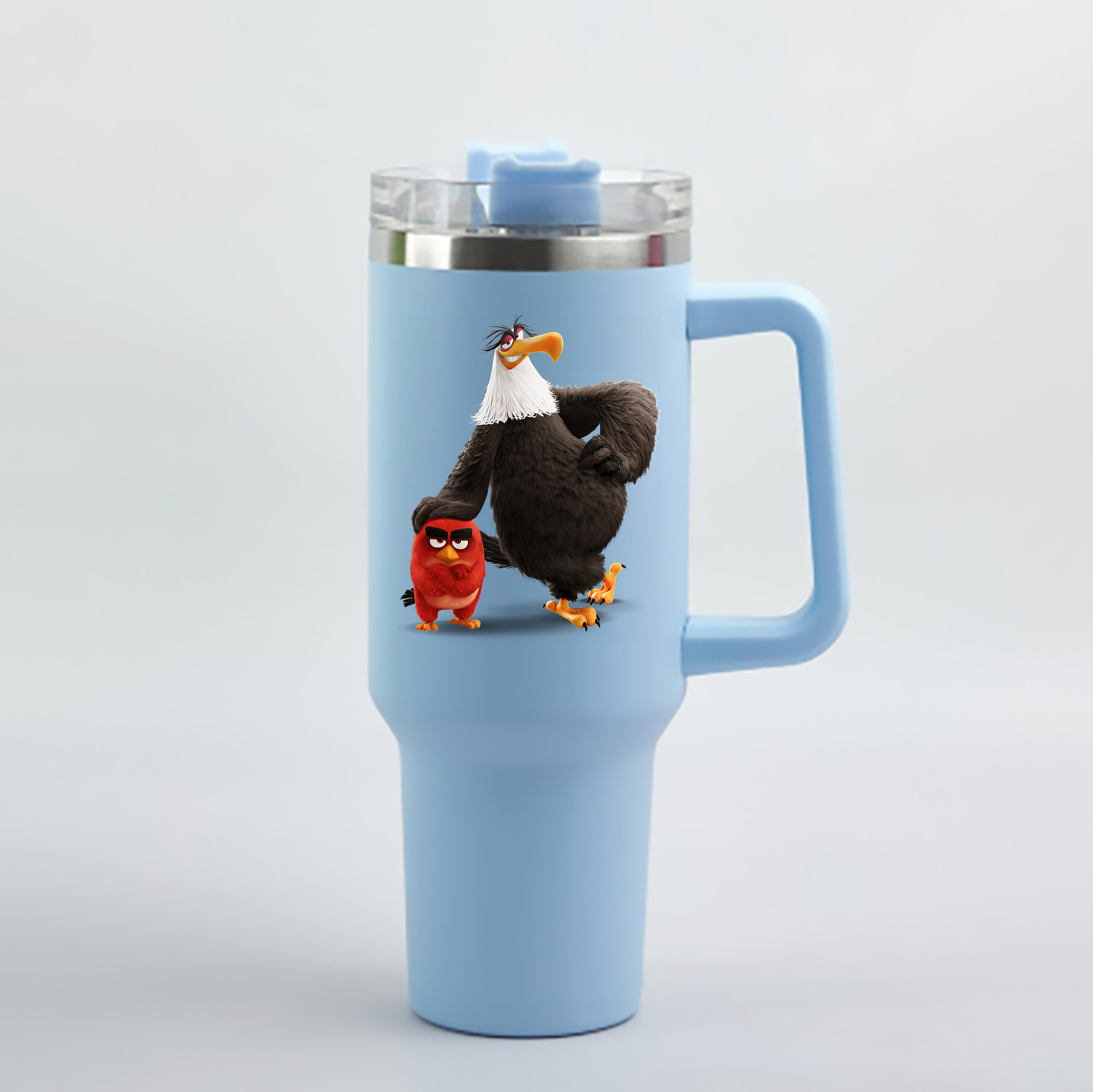 （画像用） Angry Birds アングリーバード 1200mL車用タンブラー - クリスタルステッカー（プラスチックストロー付き）