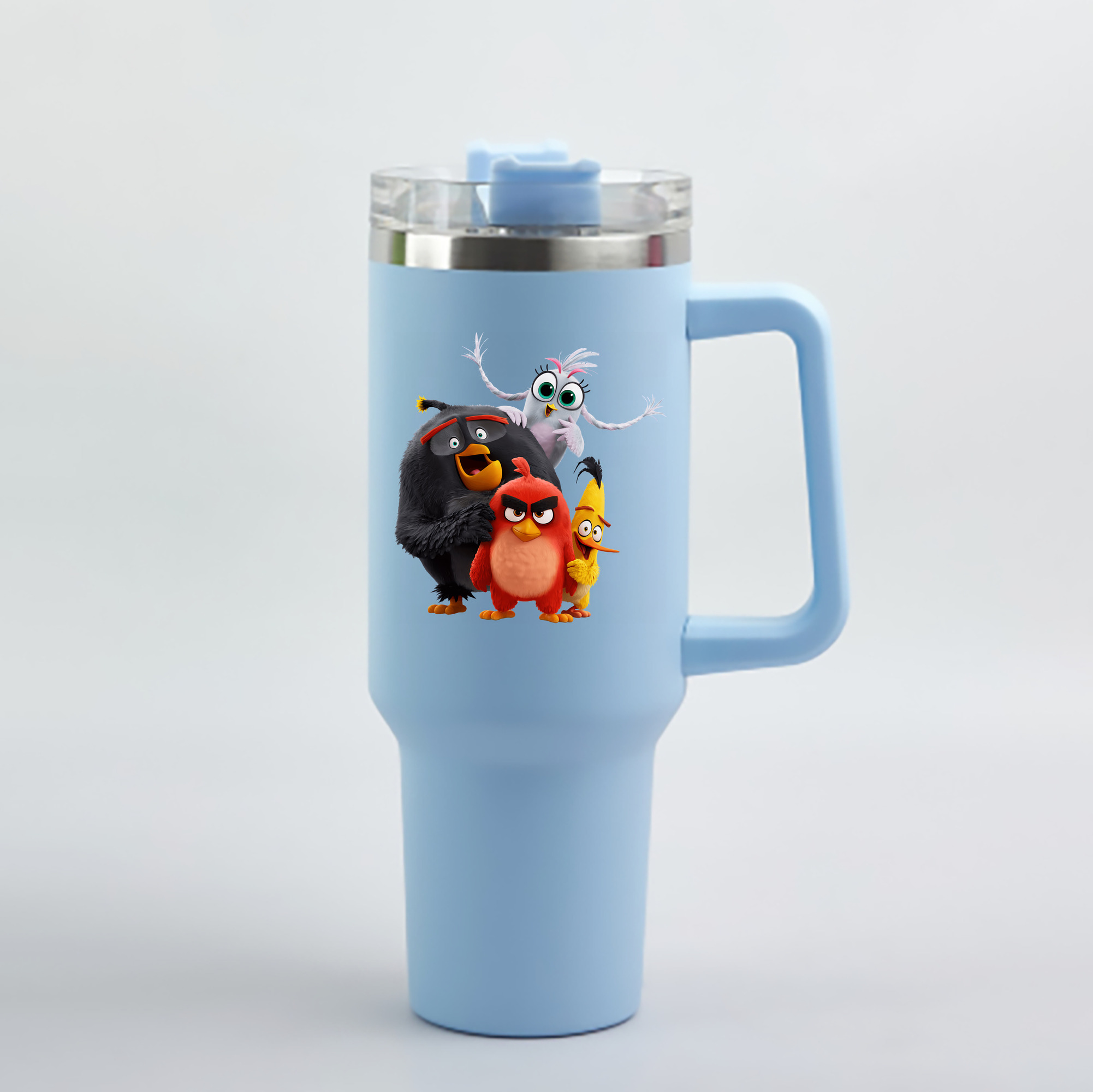 （画像用） Angry Birds アングリーバード 1200mL車用タンブラー - クリスタルステッカー（プラスチックストロー付き）
