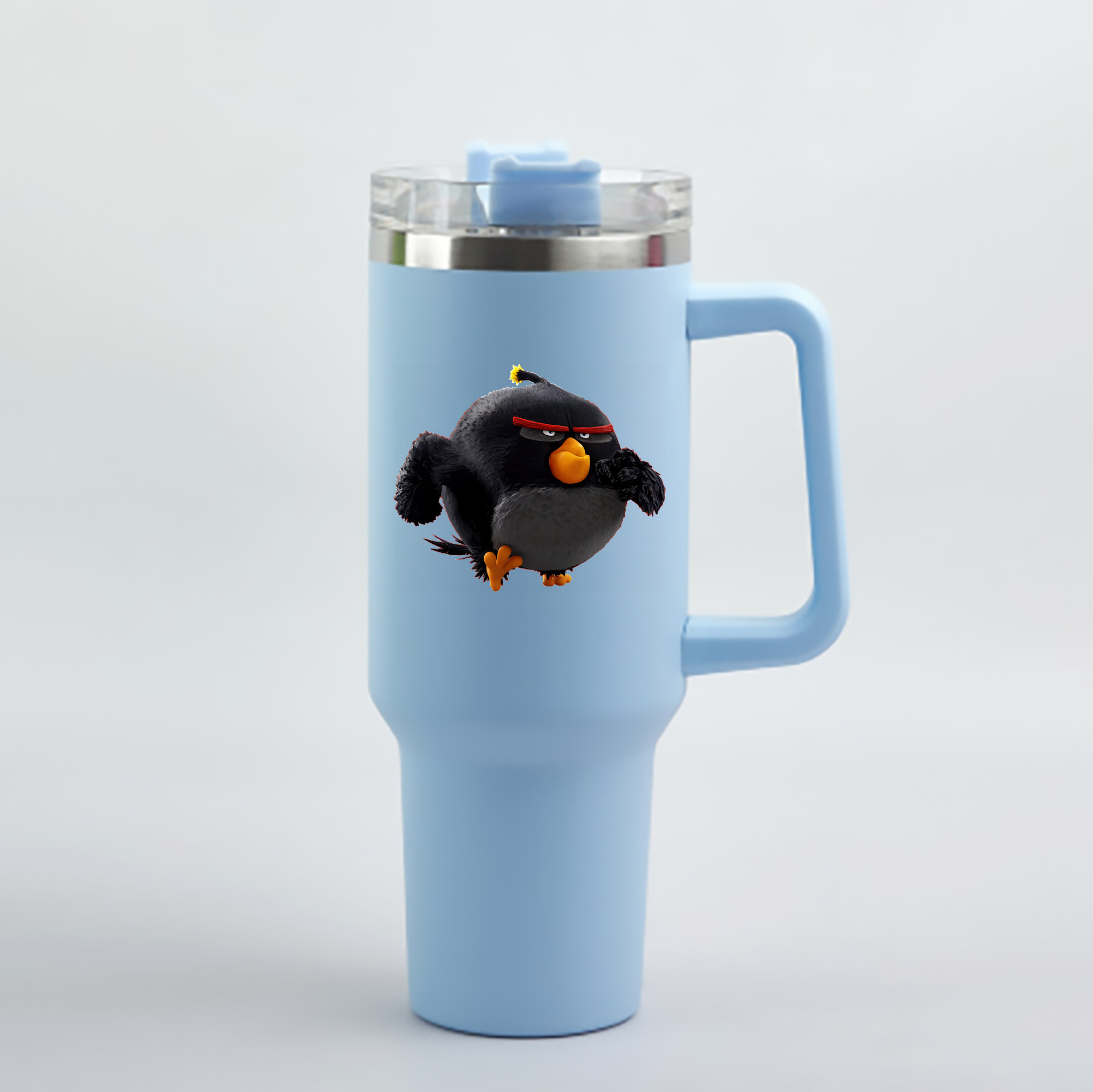 （画像用） Angry Birds アングリーバード 1200mL車用タンブラー - クリスタルステッカー（プラスチックストロー付き）