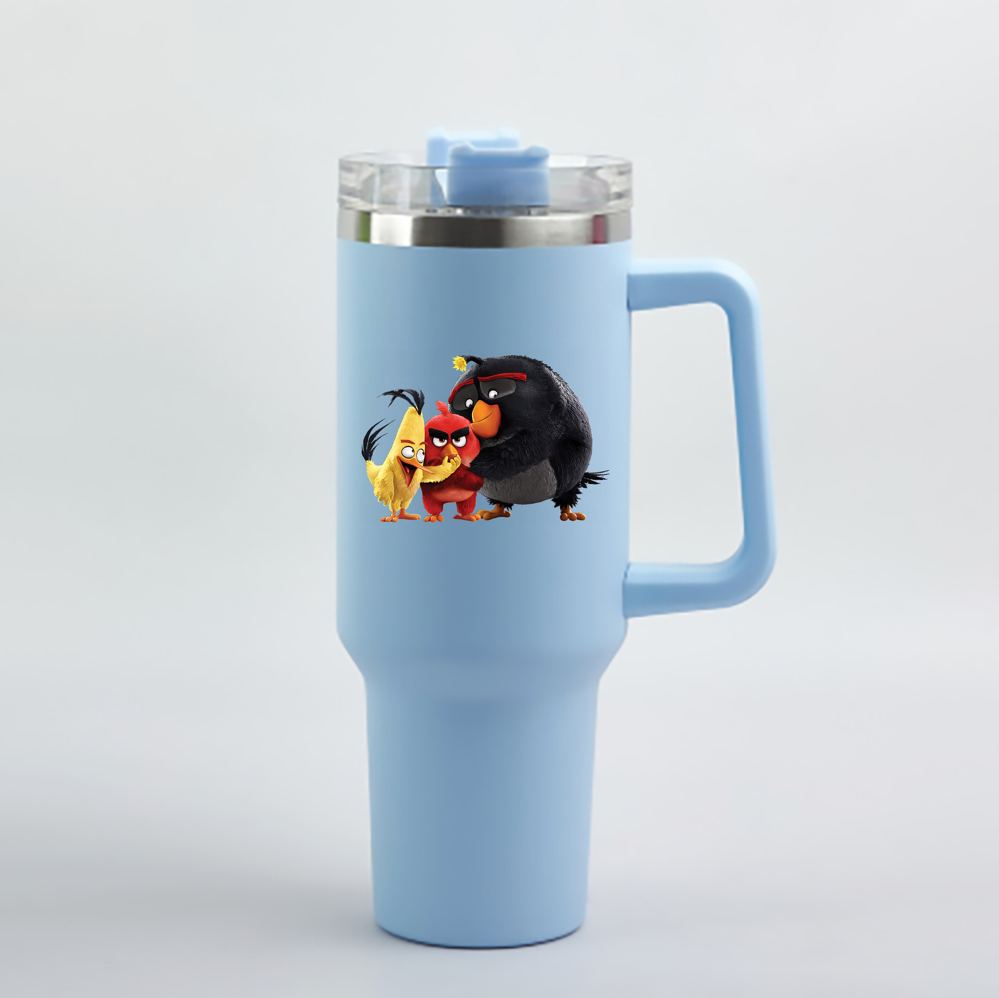 （画像用） Angry Birds アングリーバード 1200mL車用タンブラー - クリスタルステッカー（プラスチックストロー付き）