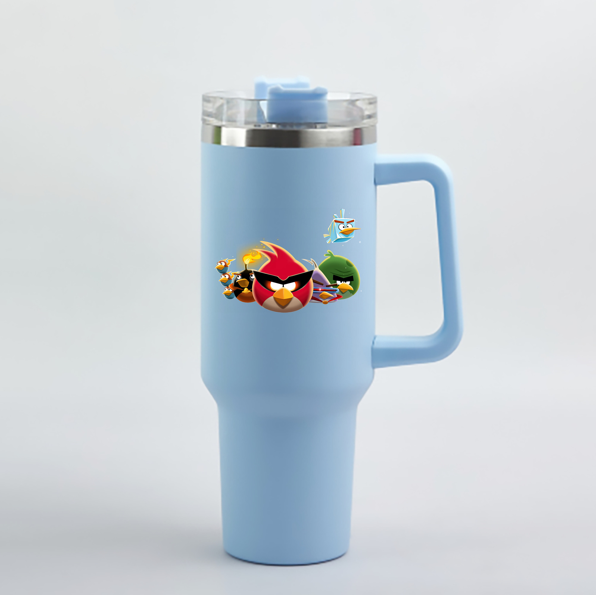 （画像用） Angry Birds アングリーバード 1200mL車用タンブラー - クリスタルステッカー（プラスチックストロー付き）