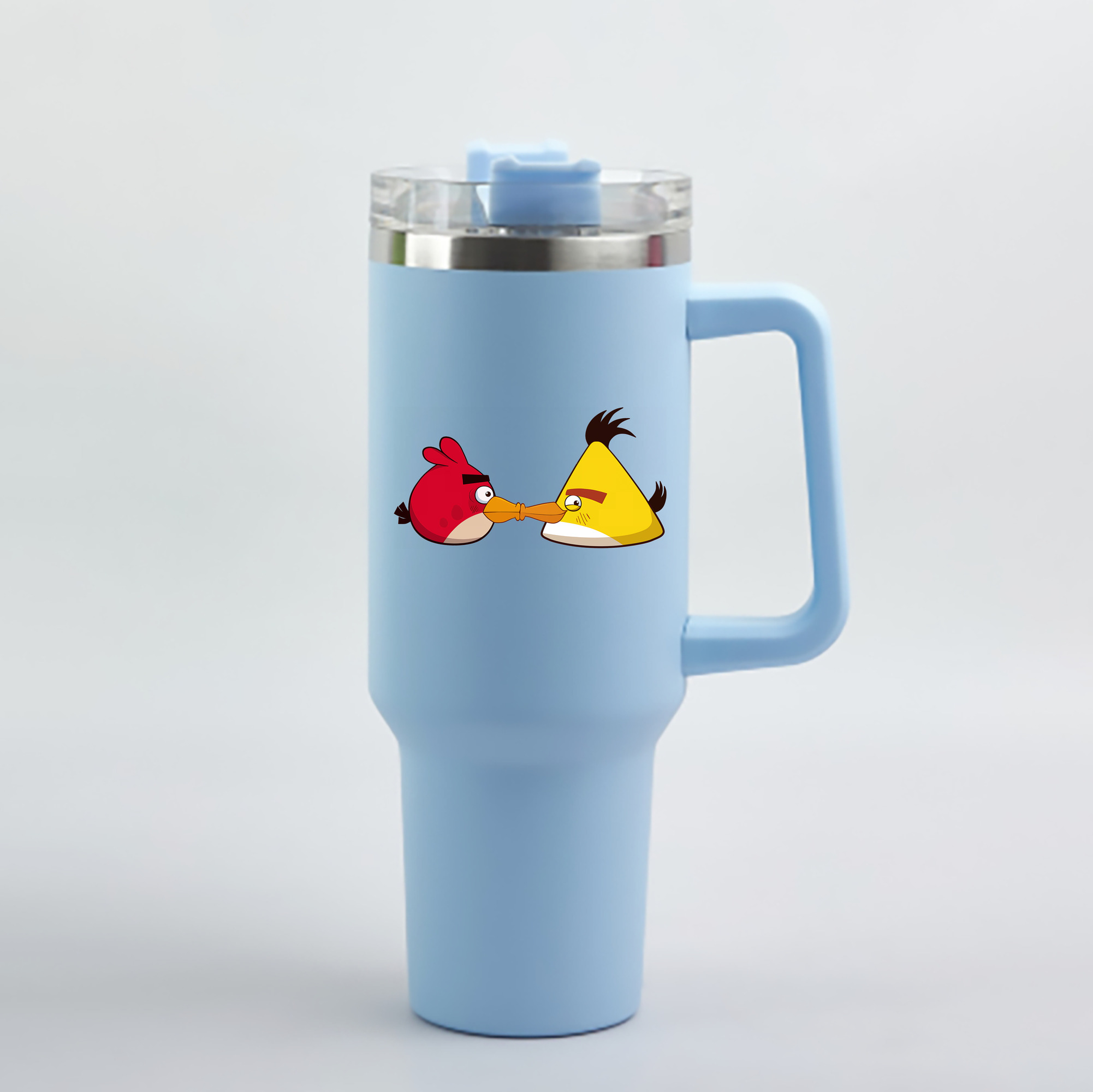 （画像用） Angry Birds アングリーバード 1200mL車用タンブラー - クリスタルステッカー（プラスチックストロー付き）