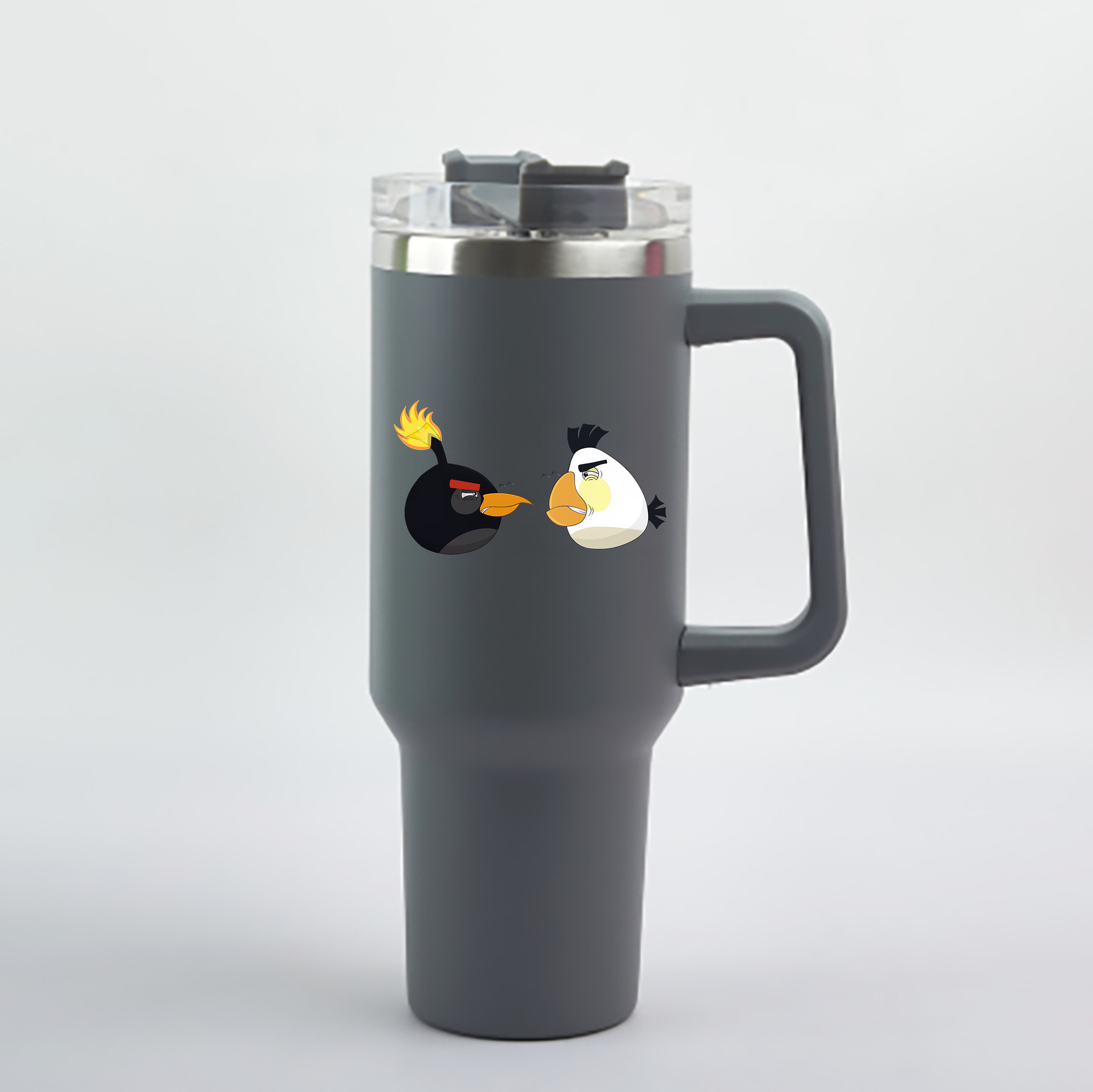 （画像用） Angry Birds アングリーバード 1200mL車用タンブラー - クリスタルステッカー（プラスチックストロー付き）