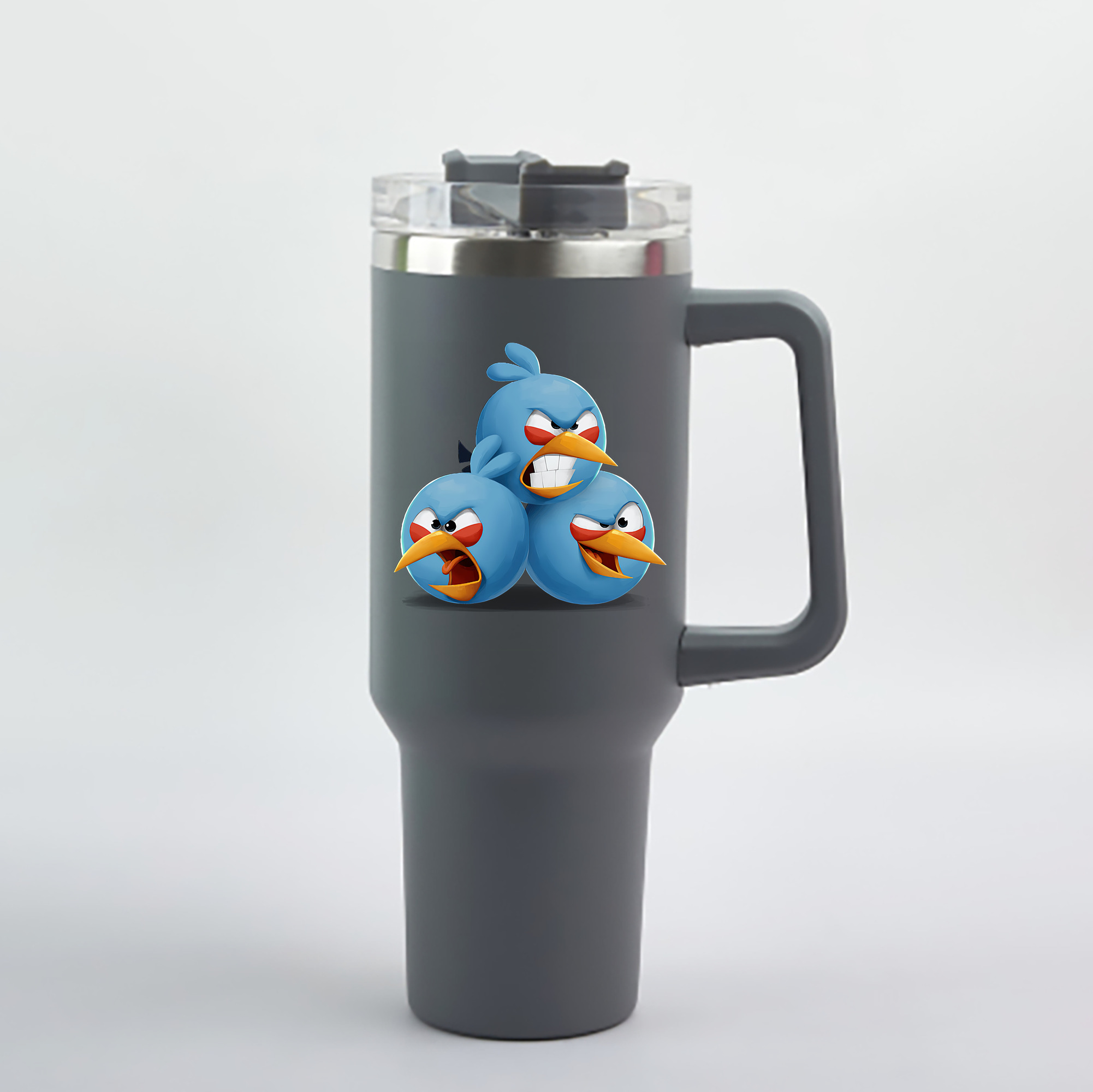 （画像用） Angry Birds アングリーバード 1200mL車用タンブラー - クリスタルステッカー（プラスチックストロー付き）