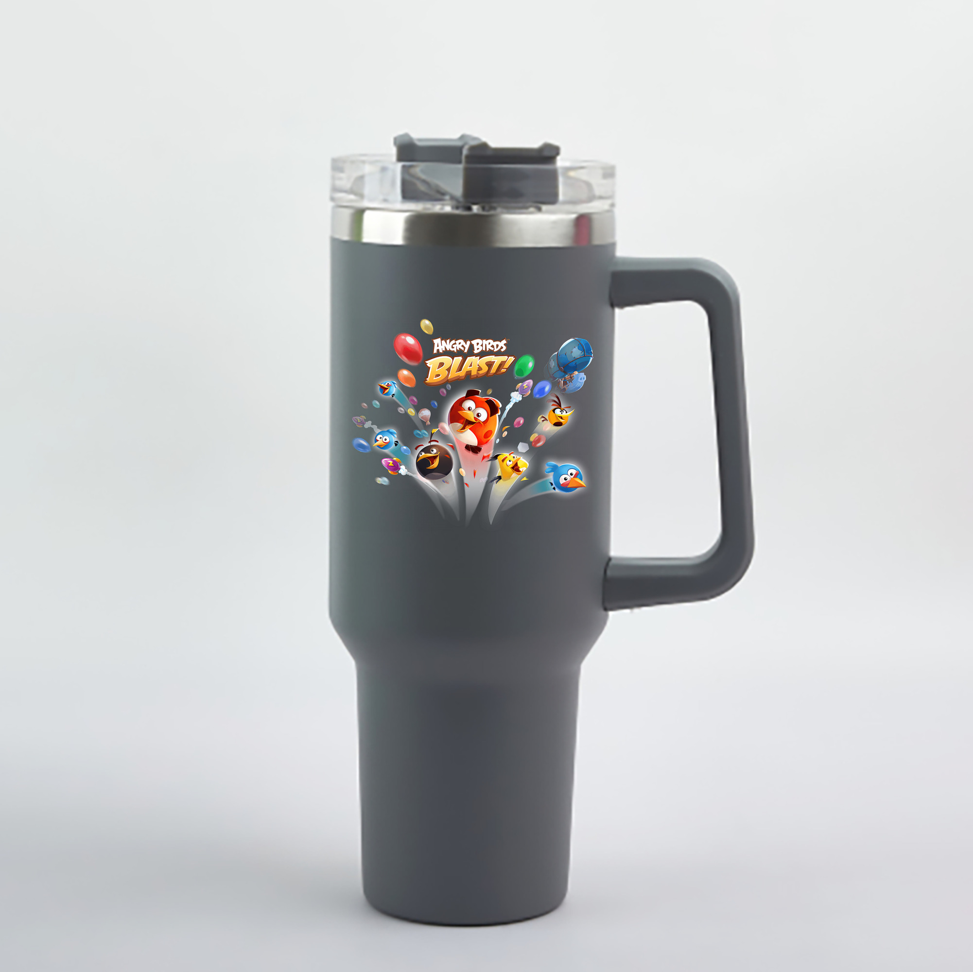 （画像用） Angry Birds アングリーバード 1200mL車用タンブラー - クリスタルステッカー（プラスチックストロー付き）