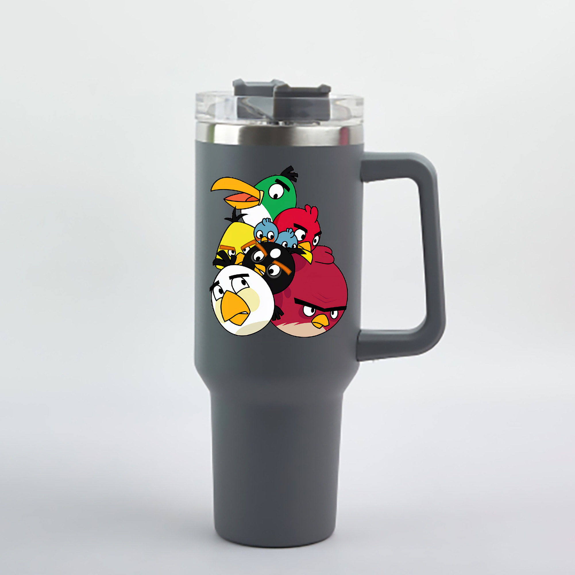 （画像用） Angry Birds アングリーバード 1200mL車用タンブラー - クリスタルステッカー（プラスチックストロー付き）