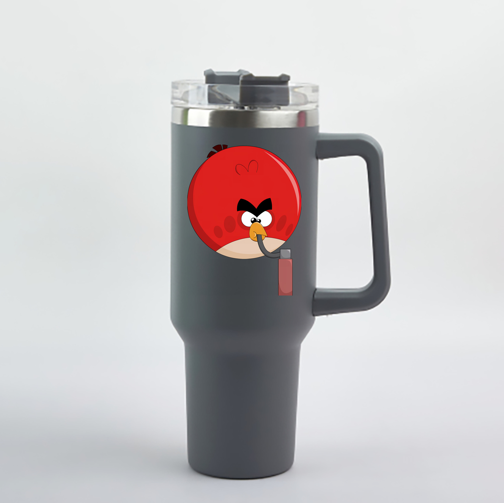 （画像用） Angry Birds アングリーバード 1200mL車用タンブラー - クリスタルステッカー（プラスチックストロー付き）
