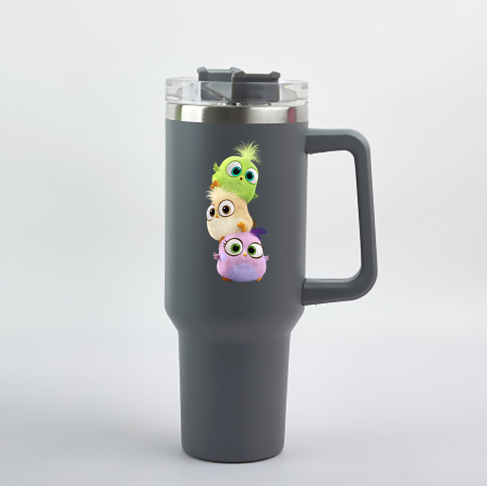 （画像用） Angry Birds アングリーバード 1200mL車用タンブラー - クリスタルステッカー（プラスチックストロー付き）