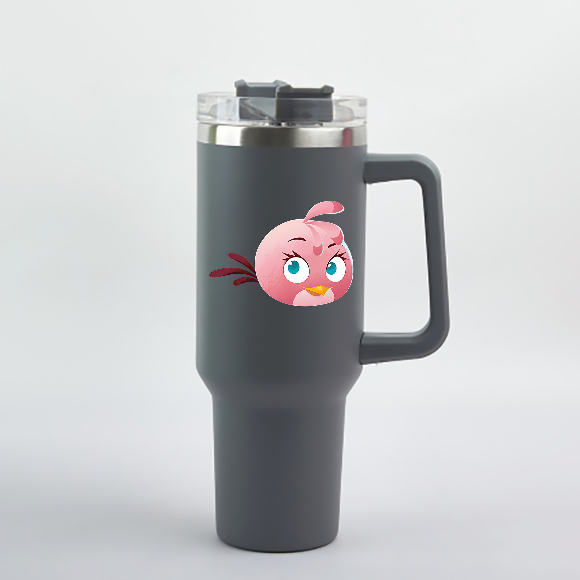 （画像用） Angry Birds アングリーバード 1200mL車用タンブラー - クリスタルステッカー（プラスチックストロー付き）