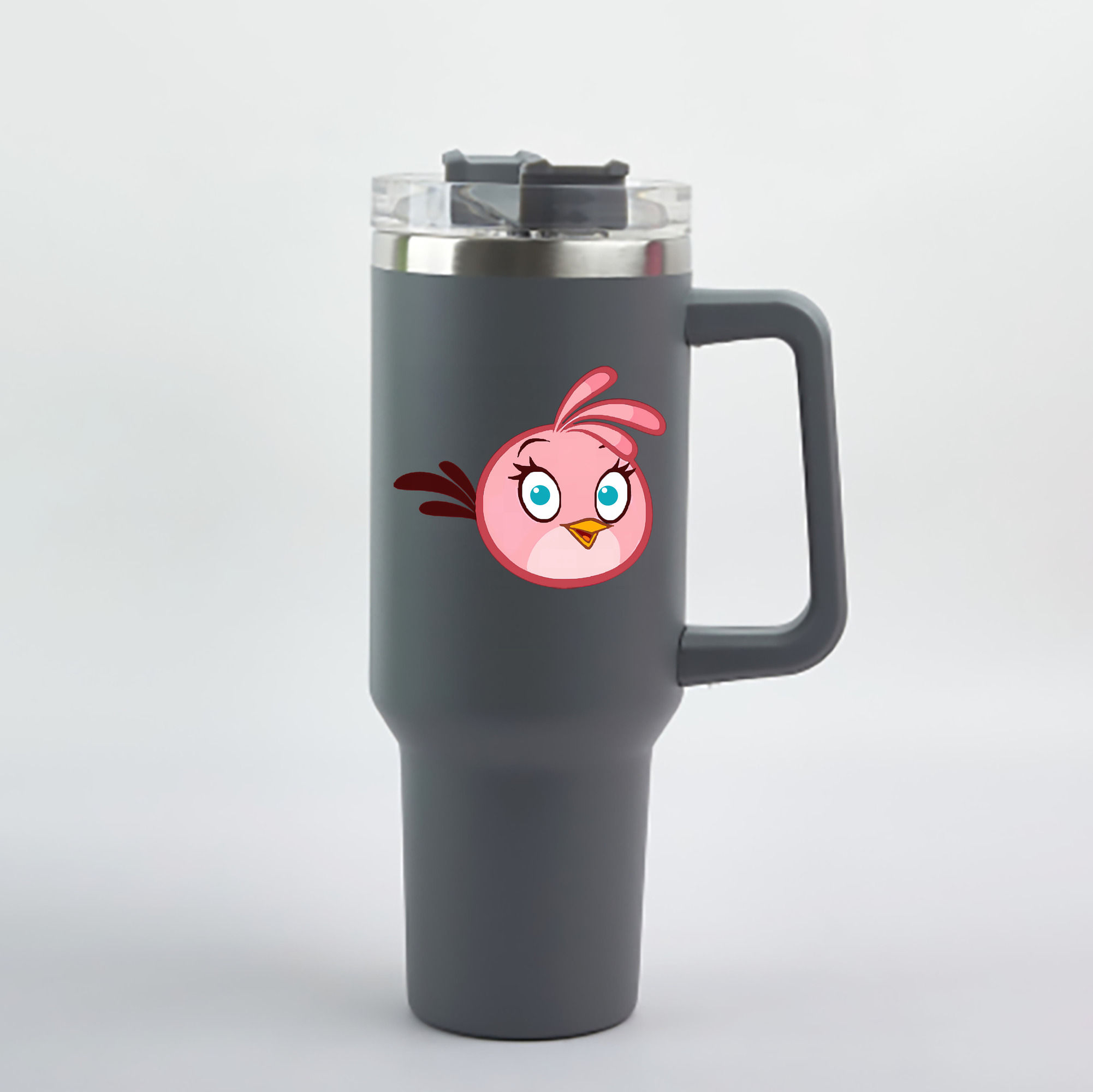 （画像用） Angry Birds アングリーバード 1200mL車用タンブラー - クリスタルステッカー（プラスチックストロー付き）